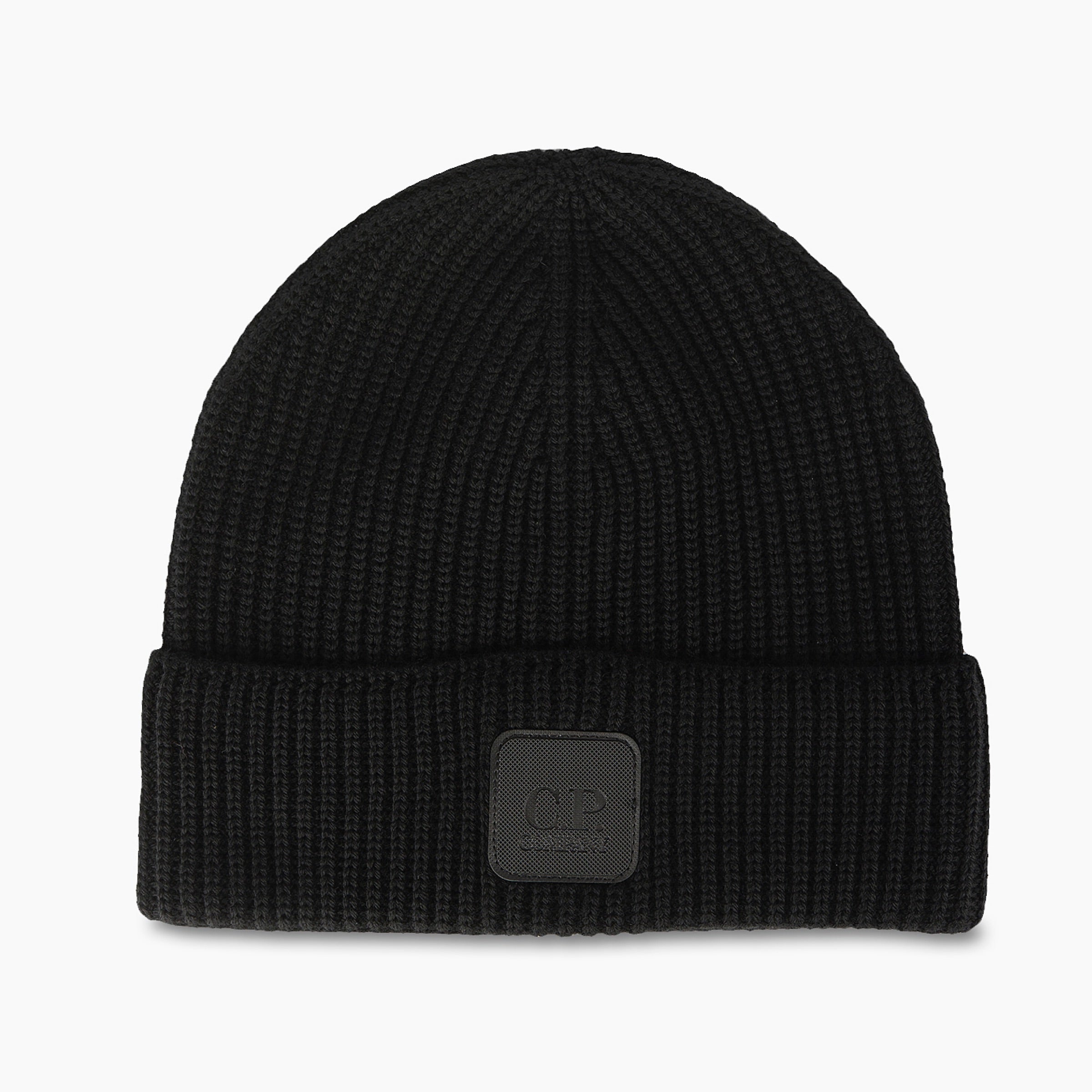 Cp Company Metropolis Series Extrafine Merino Wool Logo Beanie in Black