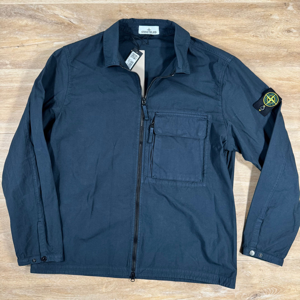 Stone Island Canvas Weave Cotton Overshirt in Navy