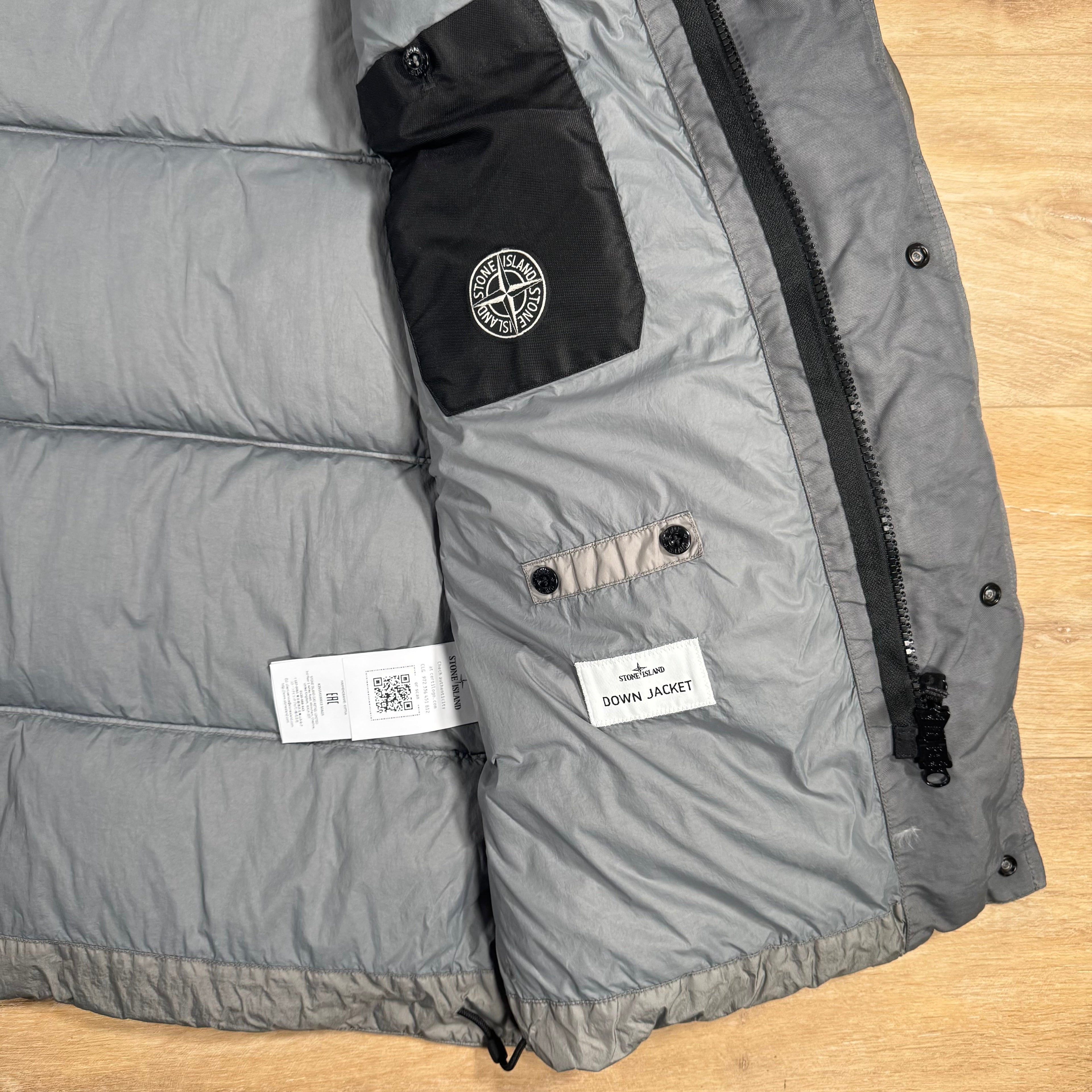 Stone Island Crinkle Reps NY Nylon Down Parka in Cement