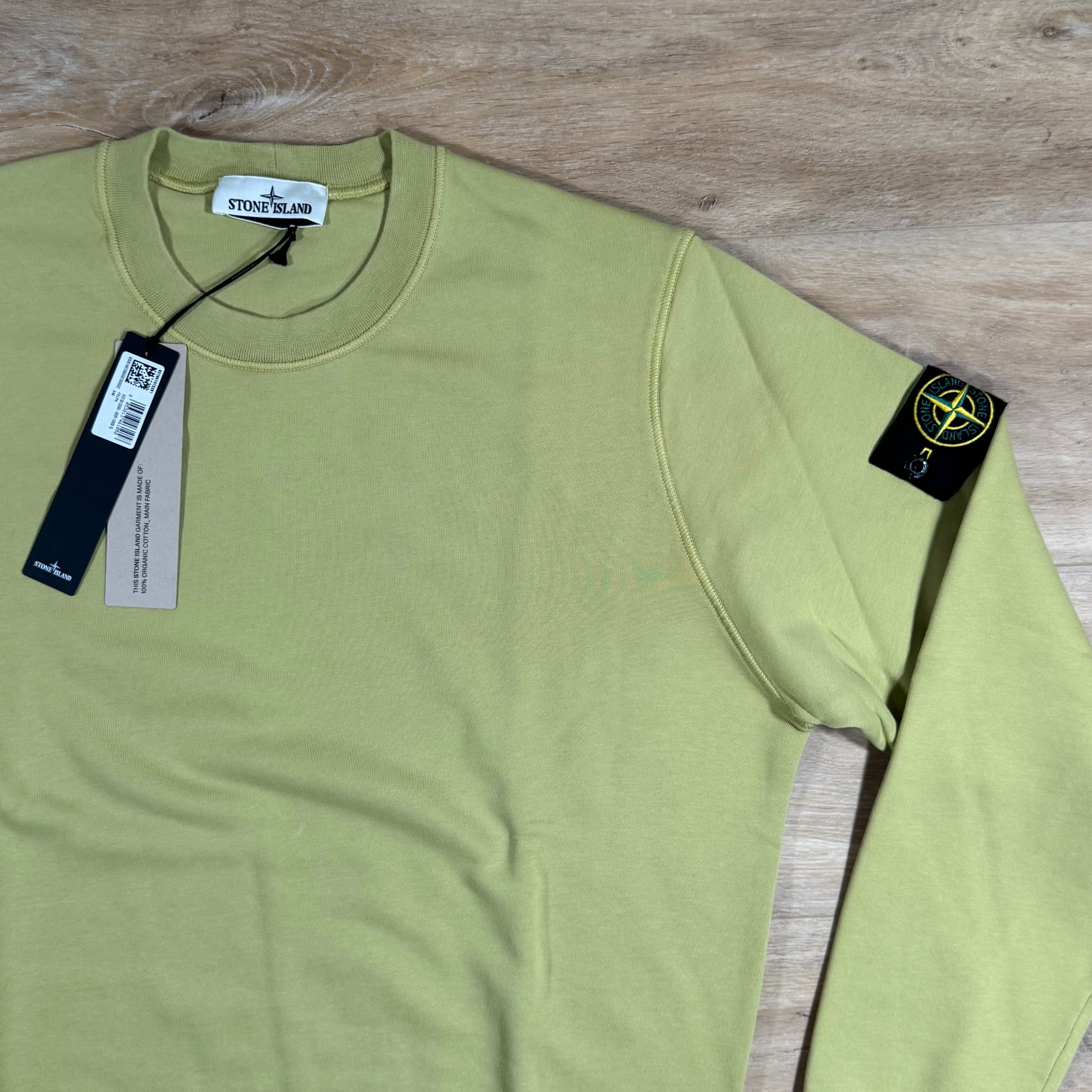 Stone Island Organic Cotton Fleece Crewneck Sweatshirt in Fern Yellow