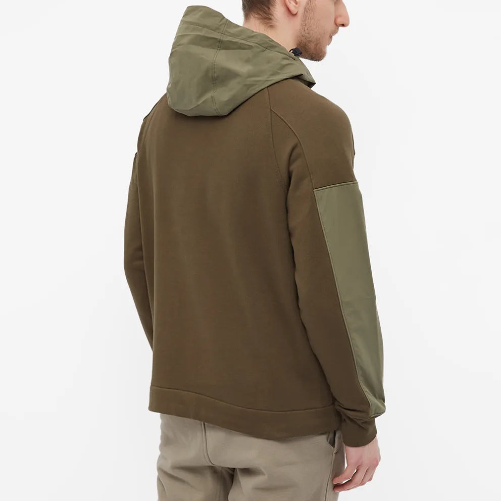 Cp Company Diagonal Raised Mixed Shell Hoodie In Ivy Green