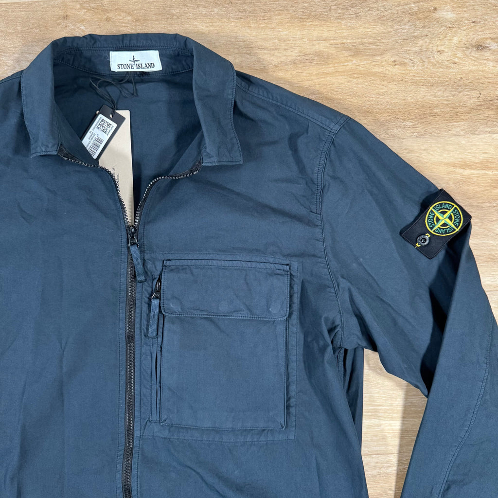 Stone Island Canvas Weave Cotton Overshirt in Navy