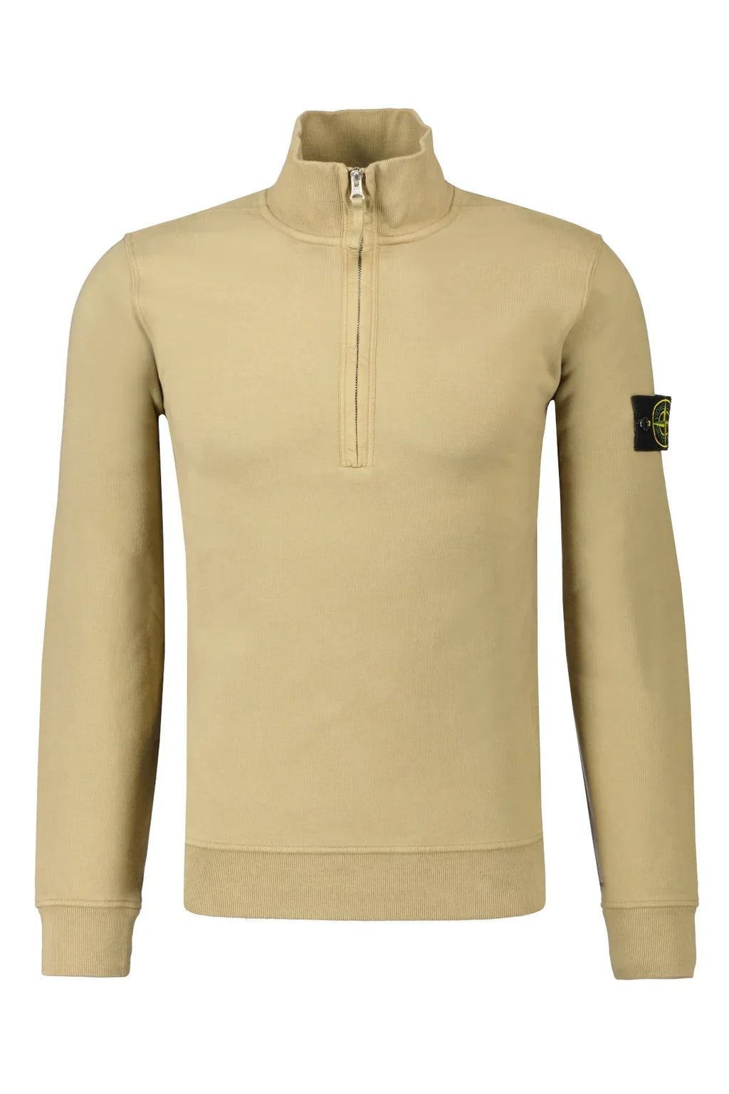 Stone Island Brushed Cotton Quarter Zip In Beige