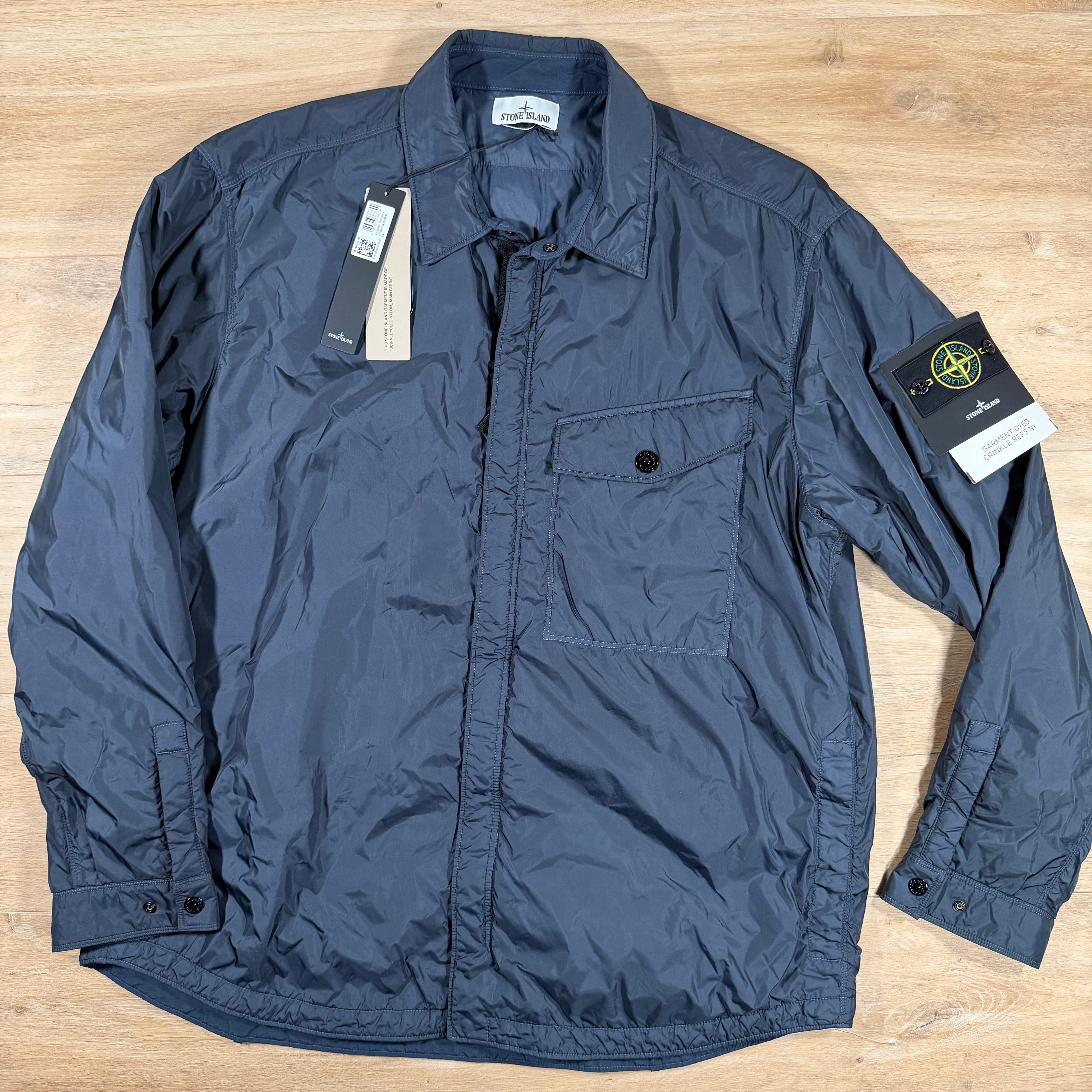 Stone Island Garment Dyed Crinkle Reps NY Overshirt in Navy