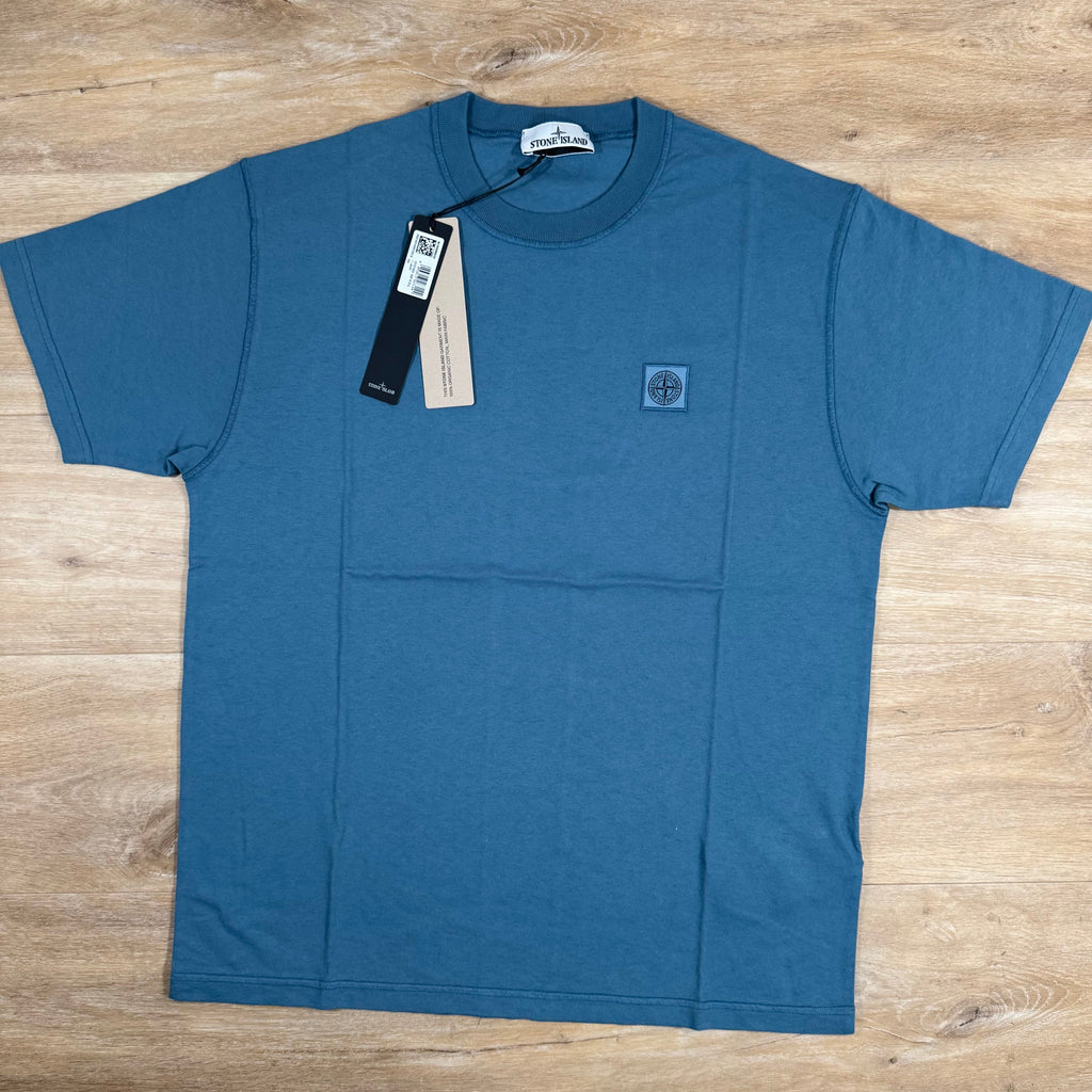 Stone Island Fissato Effect Patch Logo T-Shirt in Steel Blue