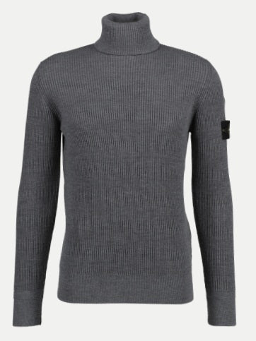 Stone Island Turtle Neck Ribbed Wool Sweatshirt Grey