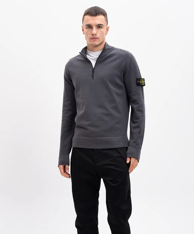 Stone Island Virgin Wool Quarter Zip Sweatshirt Dark Grey