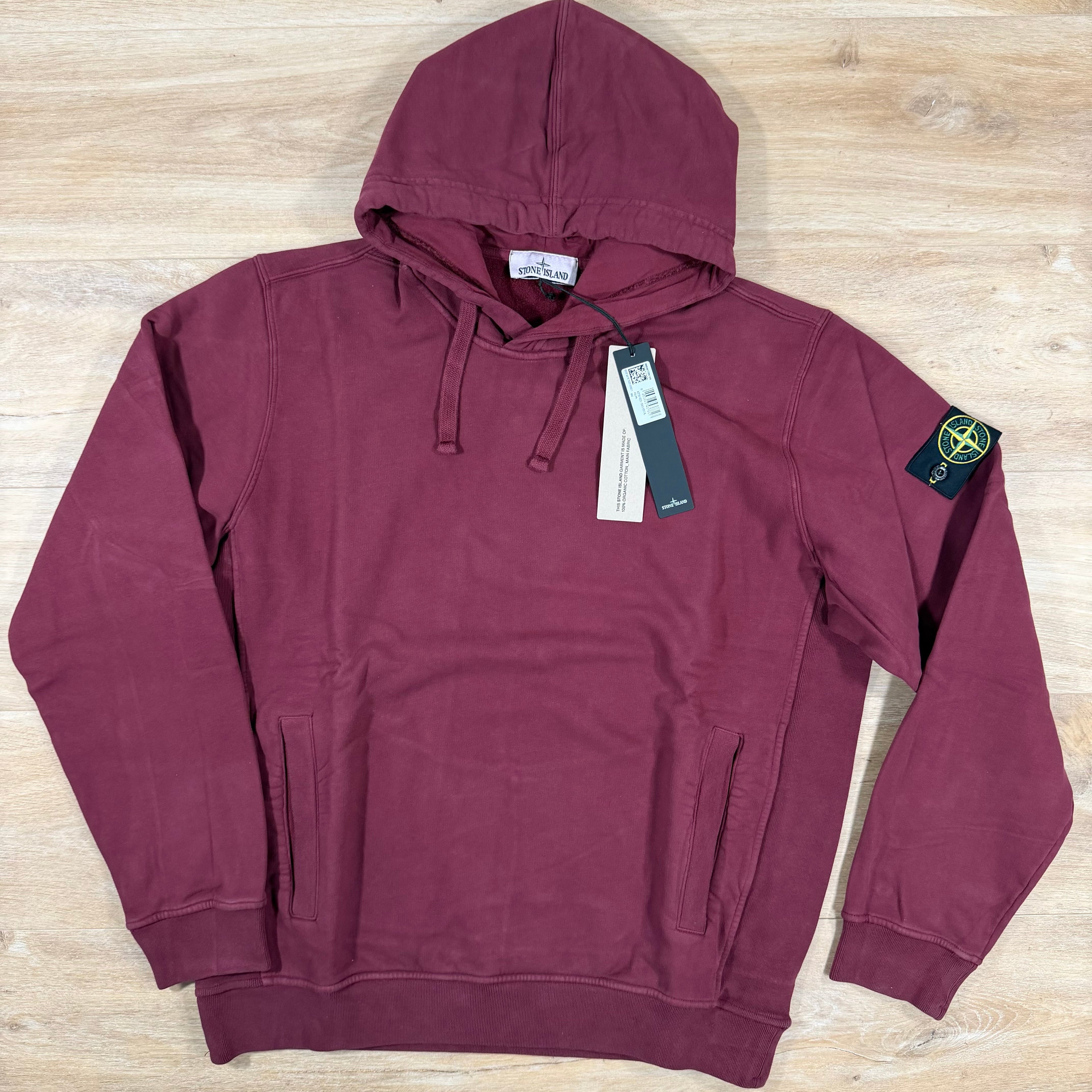 Stone Island Brushed Organic Cotton Fleece Hoodie in Dark Burgundy