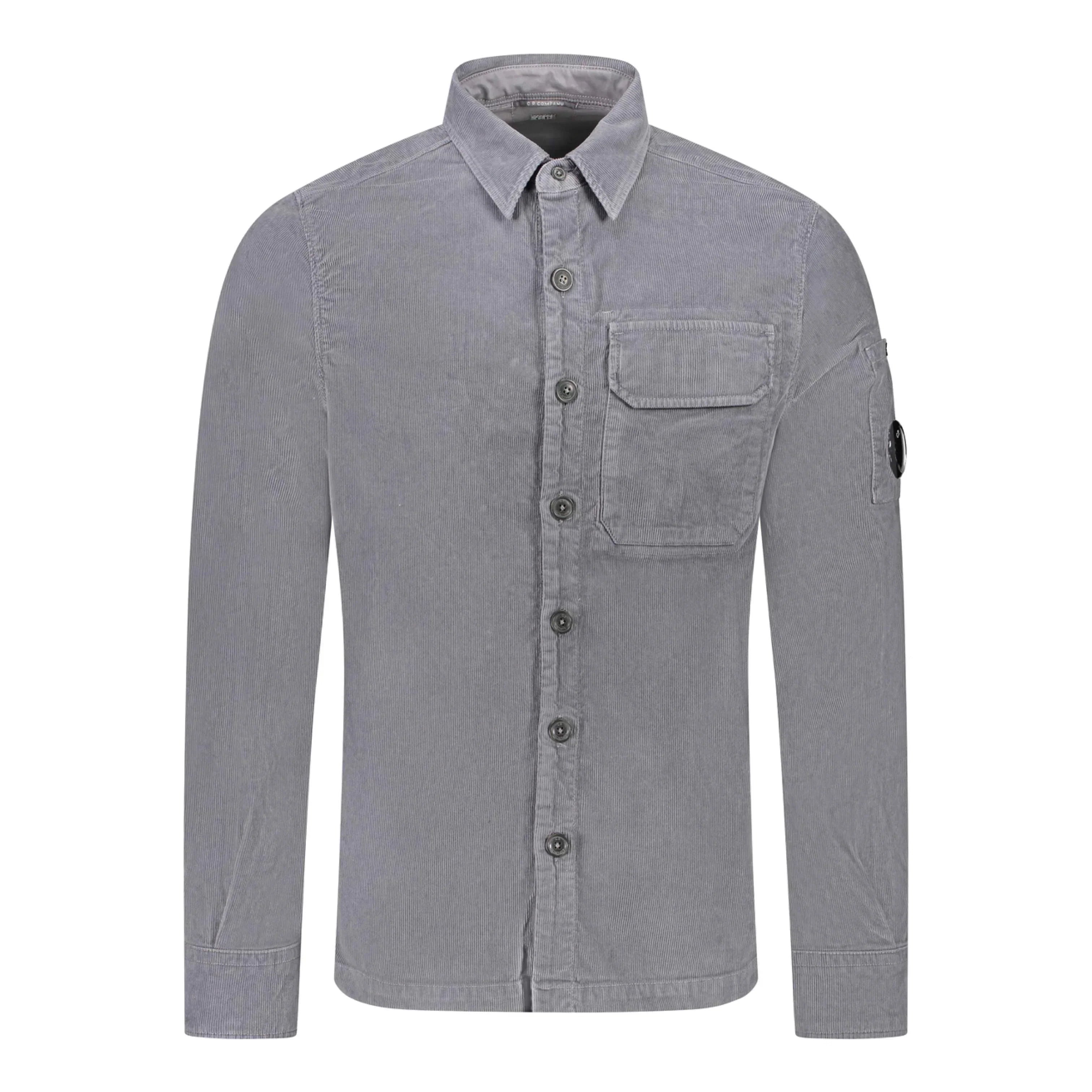 Cp Company Corduroy Button Up Shirt in Excalibur Grey