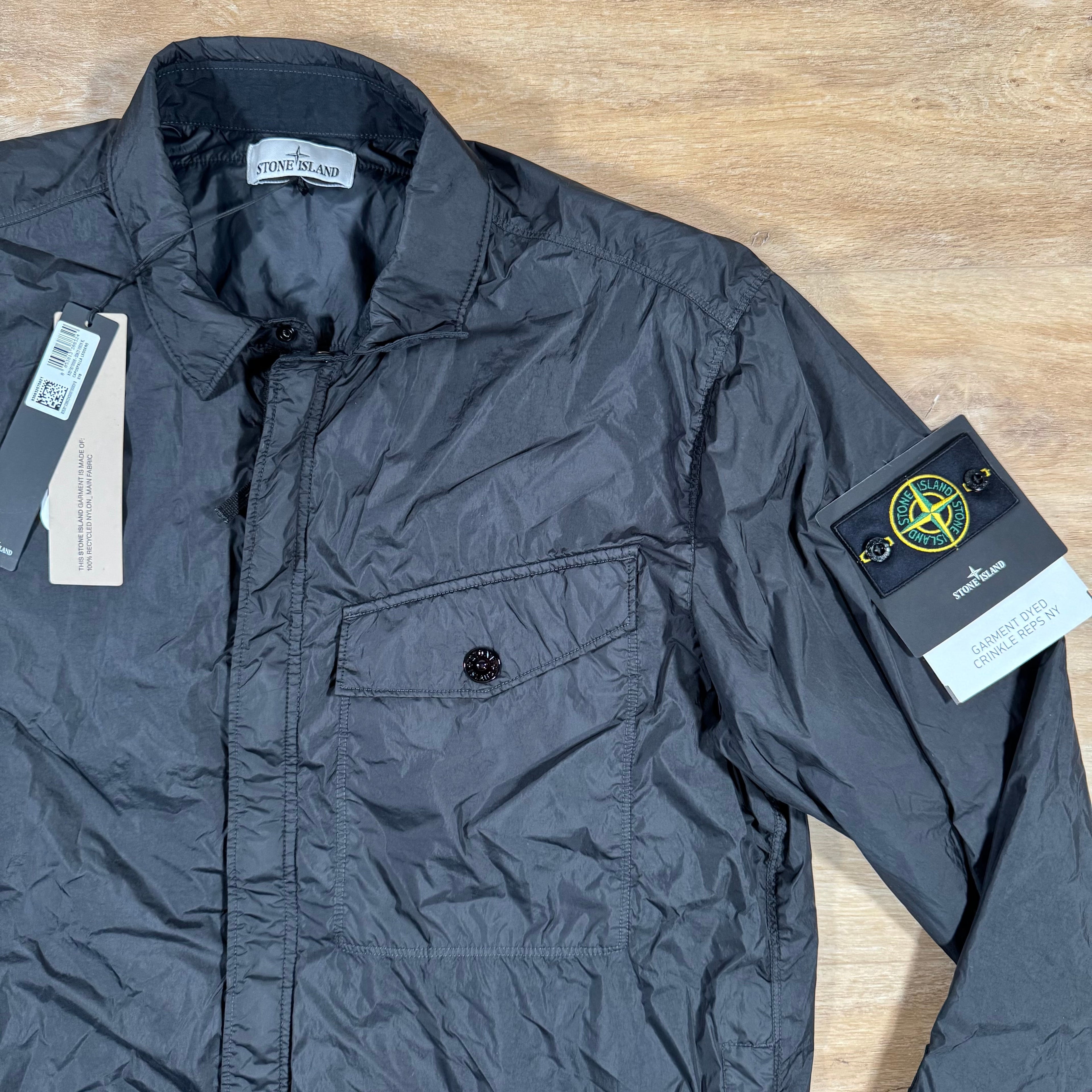 Stone Island Garment Dyed Crinkle Reps NY Overshirt in Black
