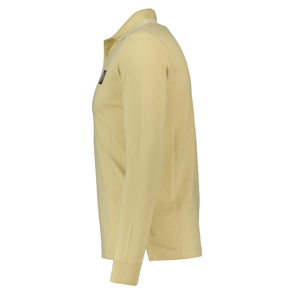 Stone Island Slim Fit Compass Patch Logo Long Sleeve Polo Shirt in Ecru