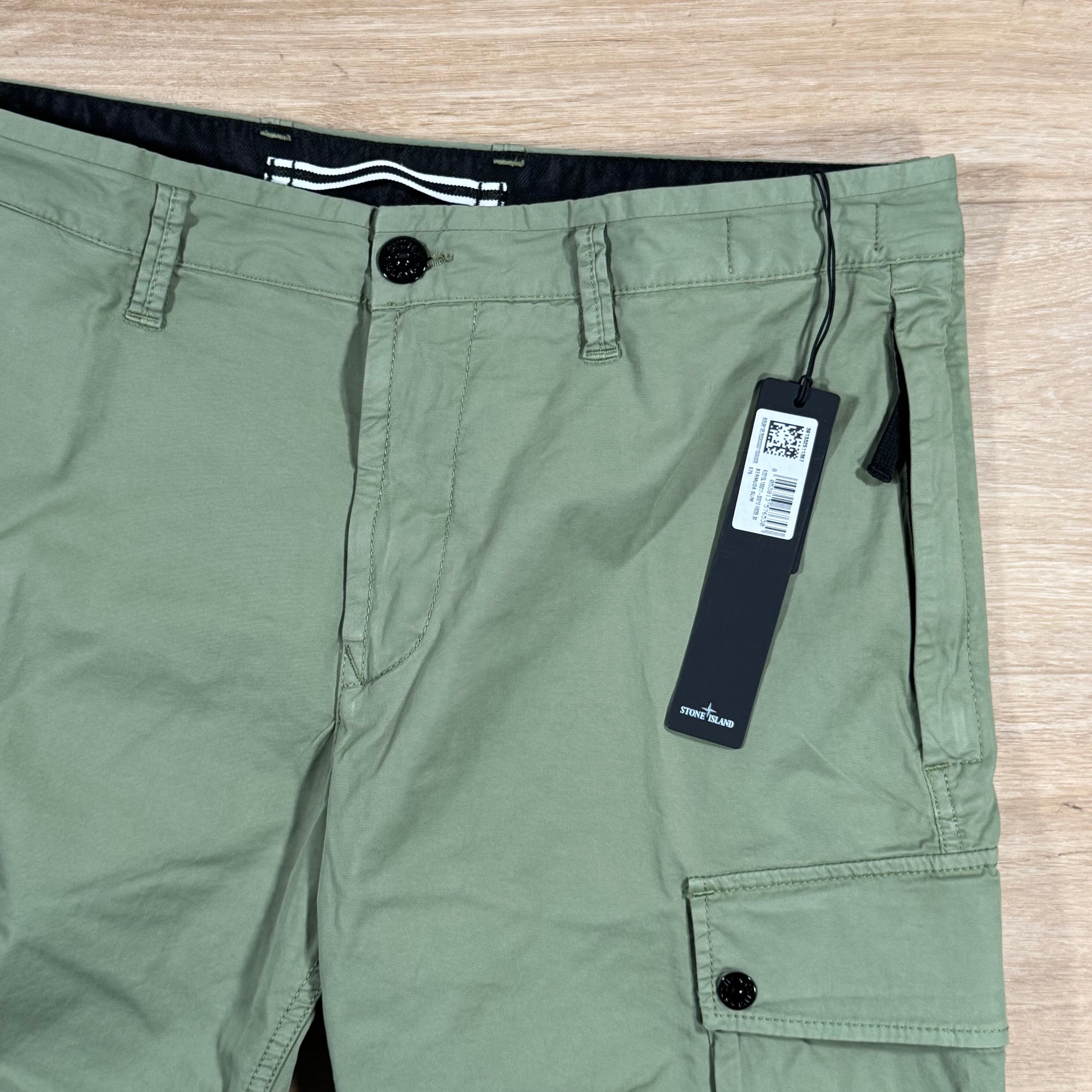 Stone Island Supima Cotton Twill Stretch-TC Bermuda Shorts in Sage Green