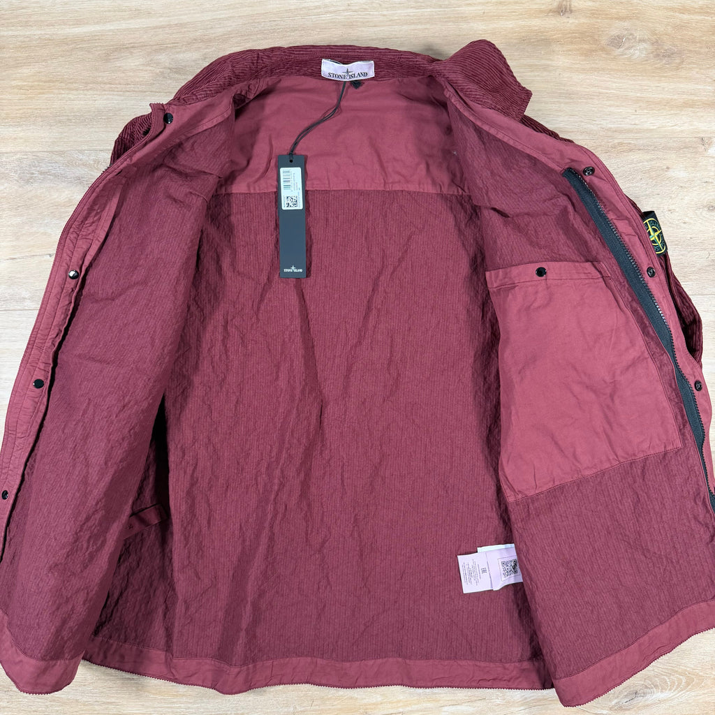 Stone Island Wrinkled Corduroy 500-TC Overshirt in Burgundy