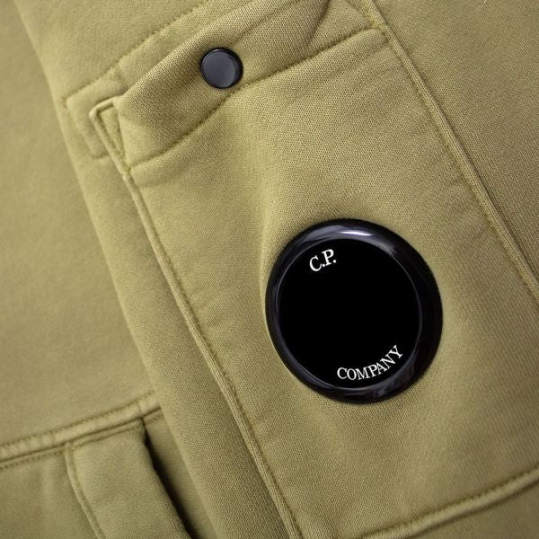 Cp Company Garment Dyed Overhead Lens Hoodie In Green Olive