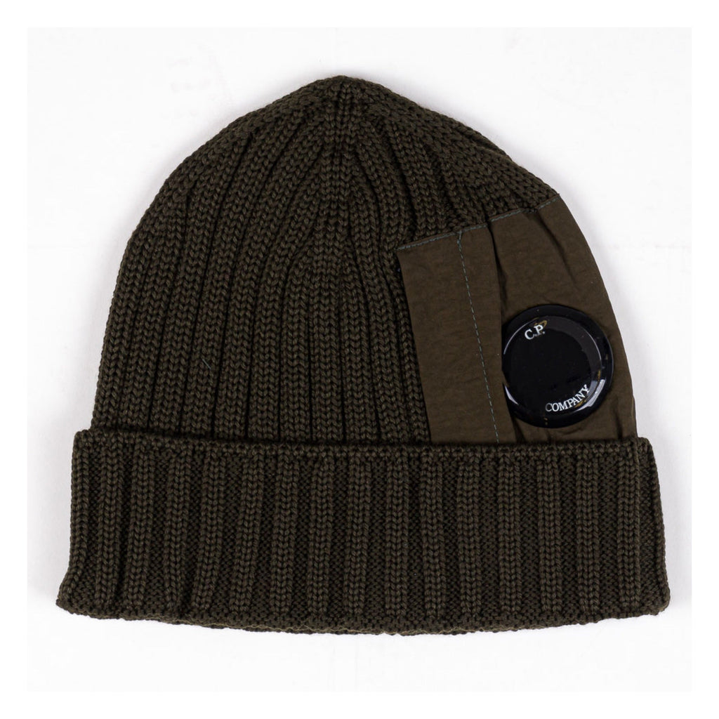 Cp Company Extrafine Merino Wool Mixed Lens Beanie In Ivy Green