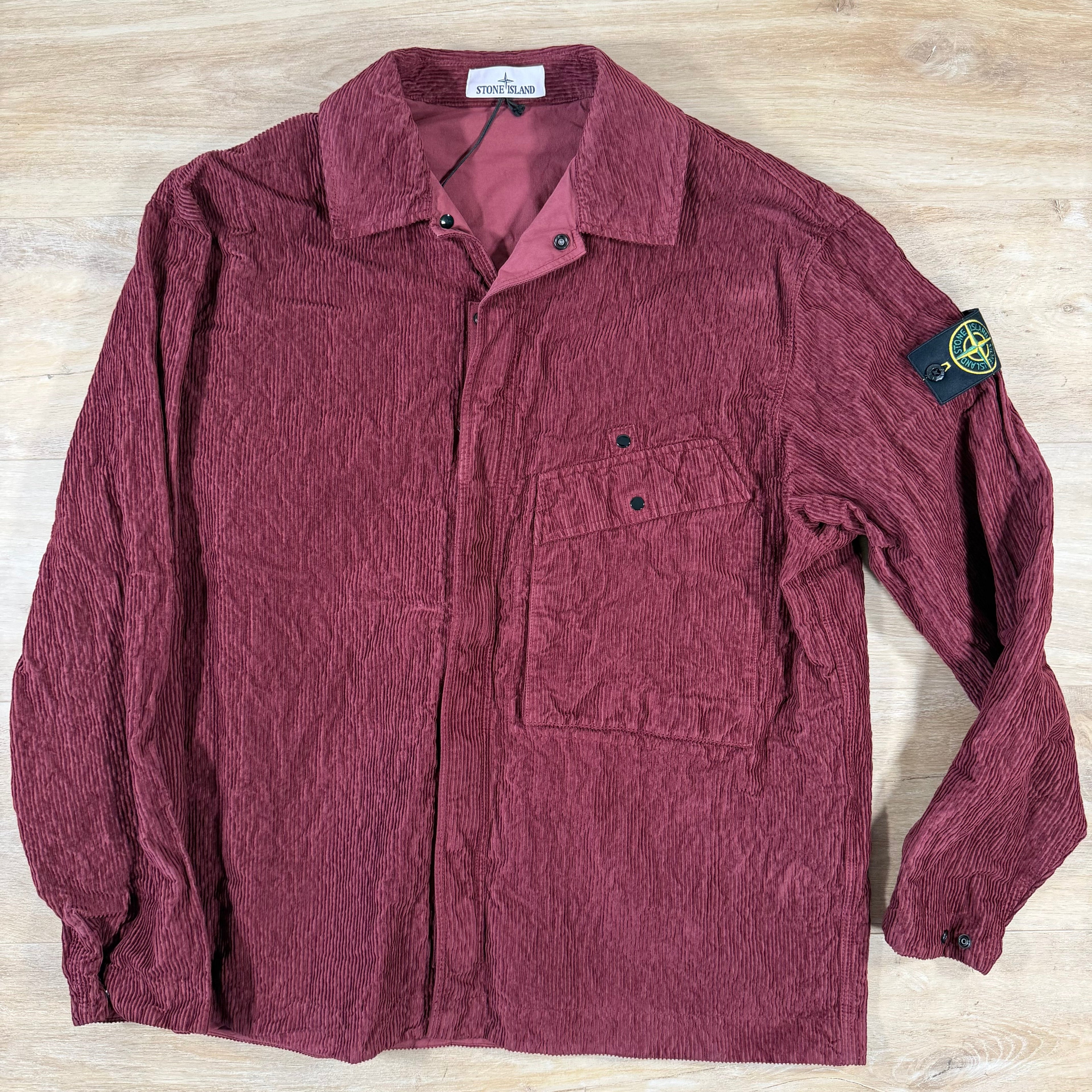 Stone Island Wrinkled Corduroy 500-TC Overshirt in Burgundy