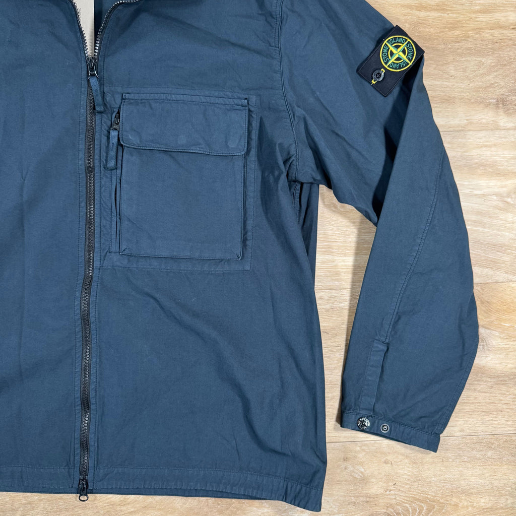 Stone Island Canvas Weave Cotton Overshirt in Navy