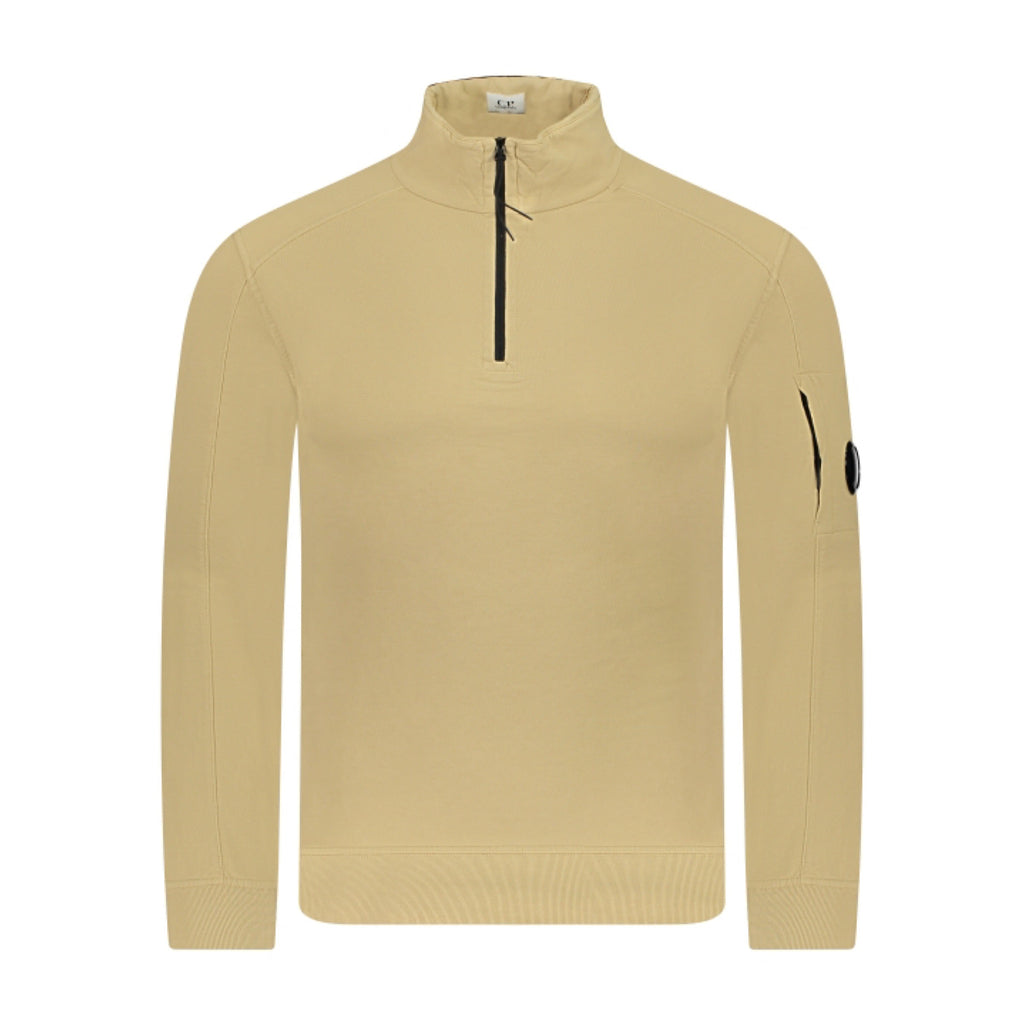 Cp Company Light Fleece Quarter Zip Lens Sweatshirt in Mojade Desert