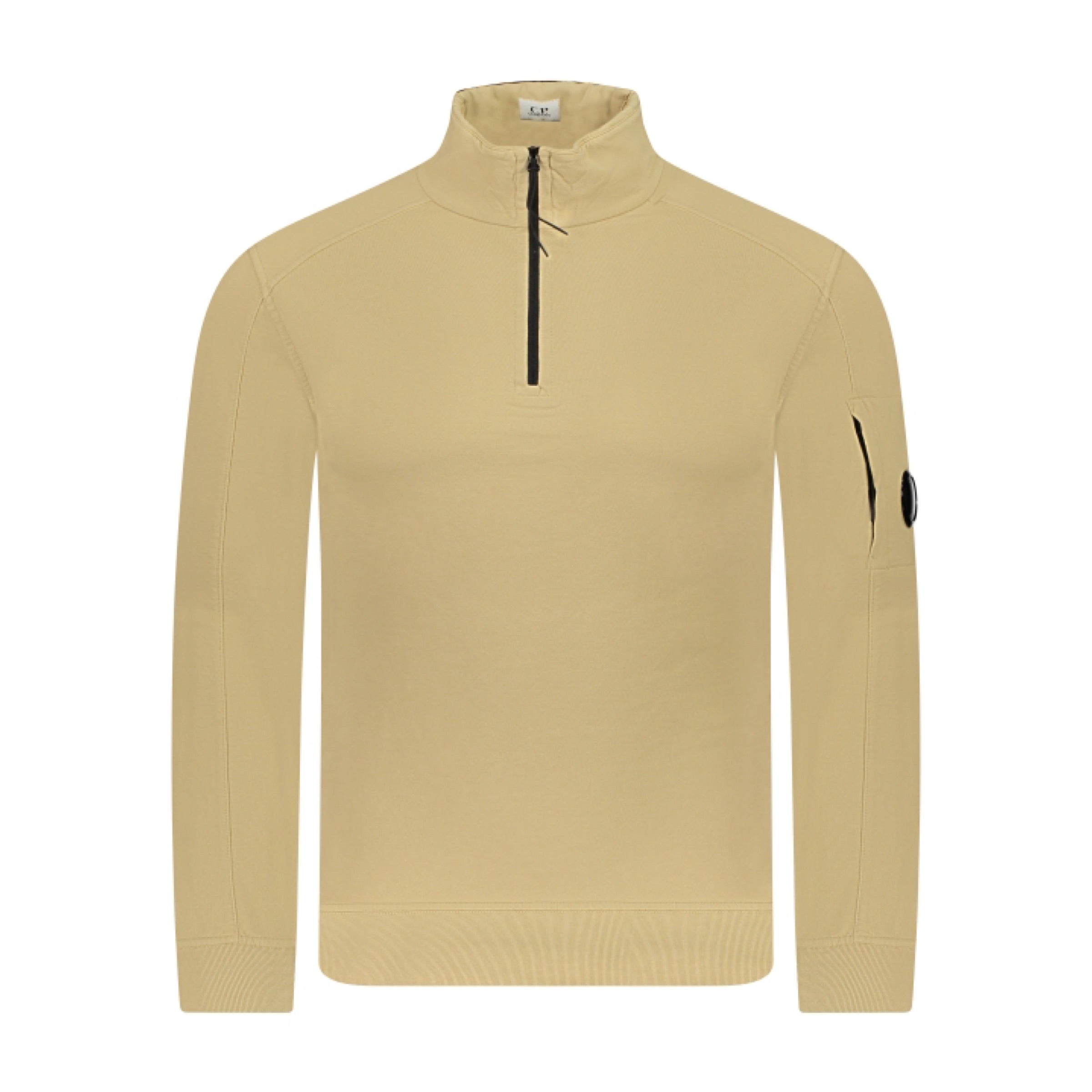 Cp Company Light Fleece Quarter Zip Lens Sweatshirt in Mojade Desert