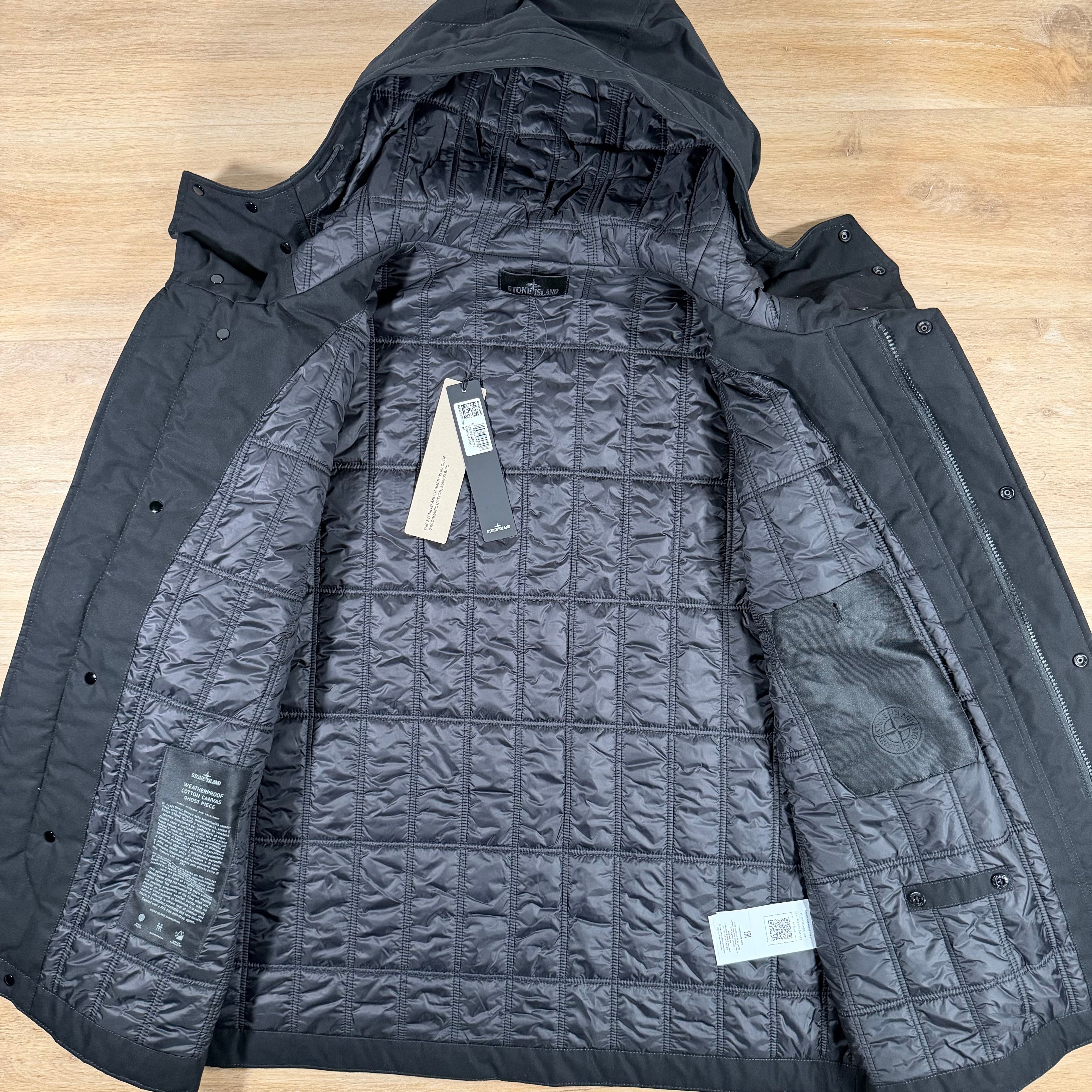 Stone Island Ghost Weatherproof Cotton Canvas Parka in Black