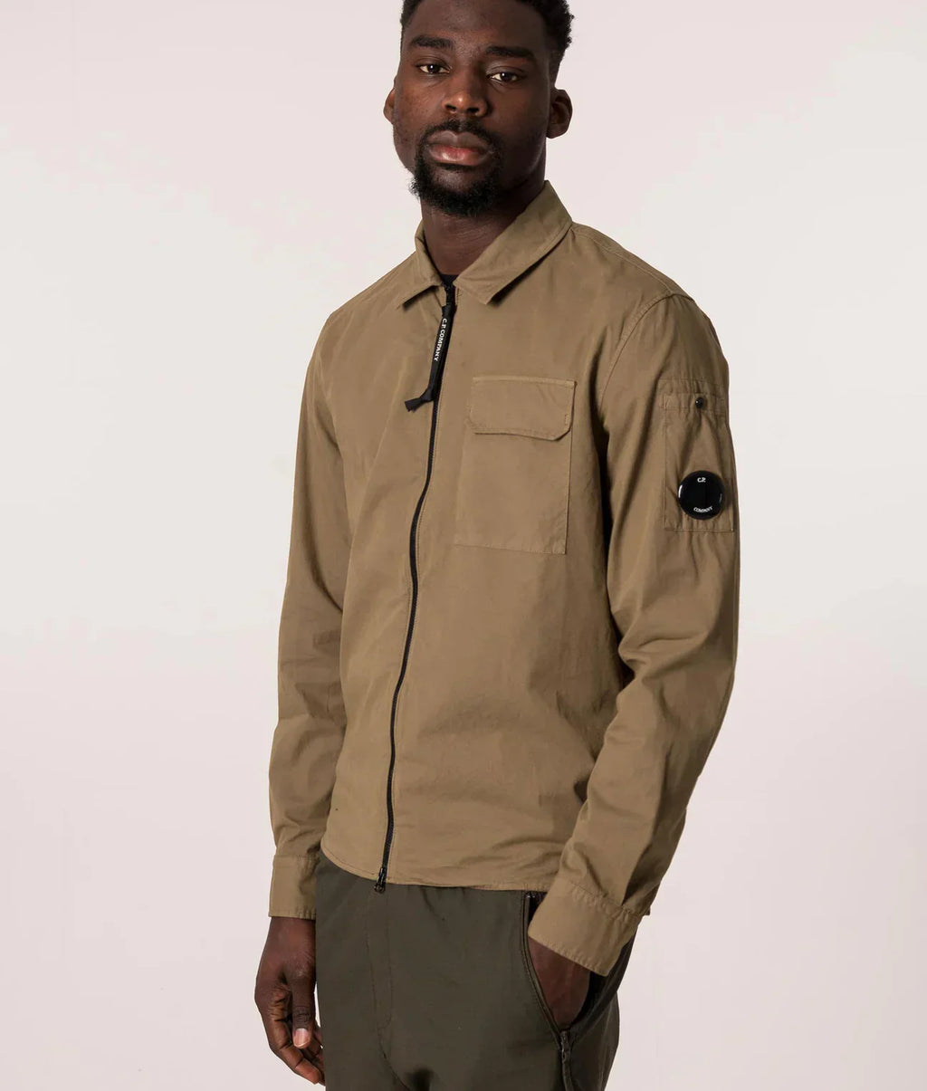 Cp Company Gabardine Full Zip Lens Shirt In Lead Grey