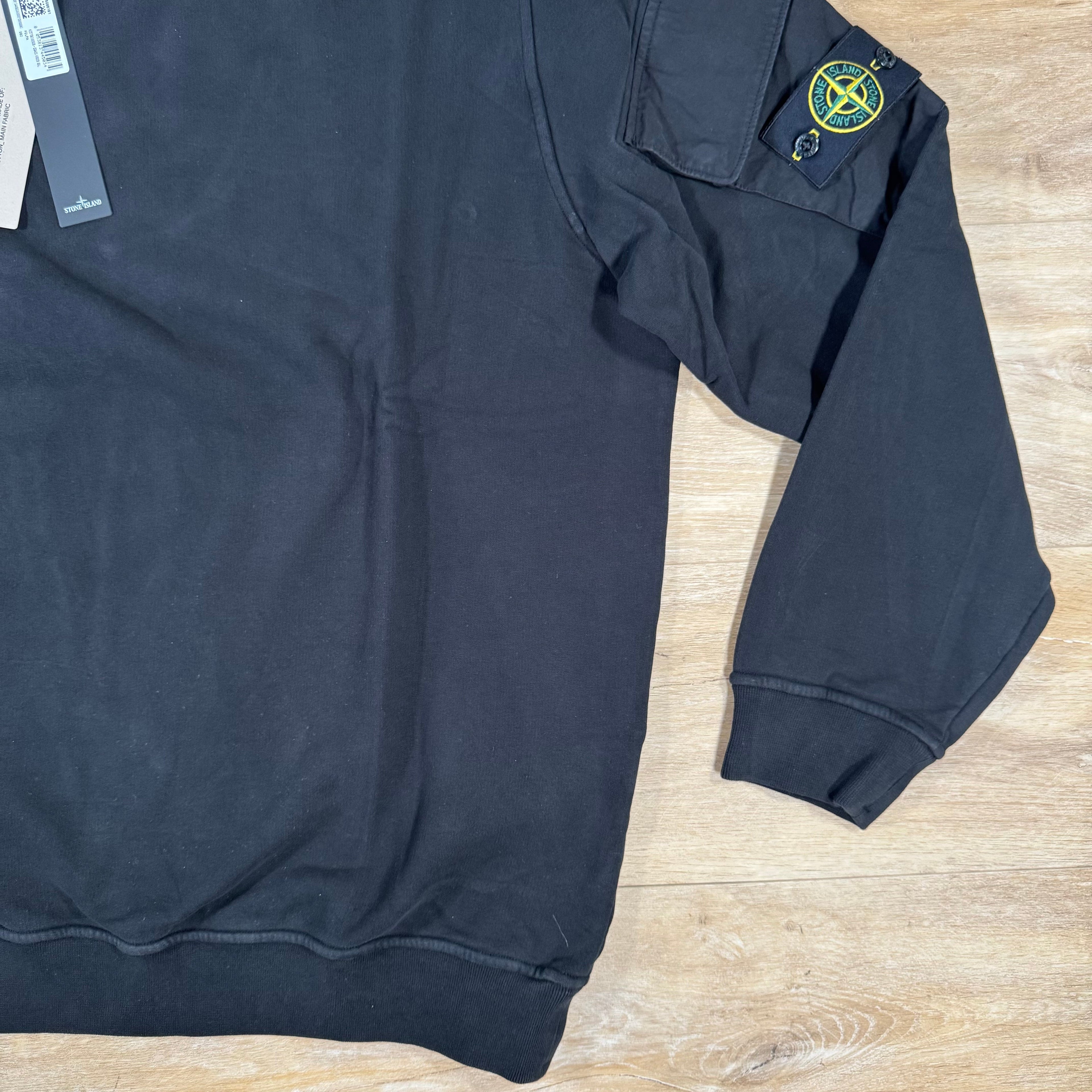 Stone Island Fleece Crewneck Sweatshirt with Sleeve Pockets in Black