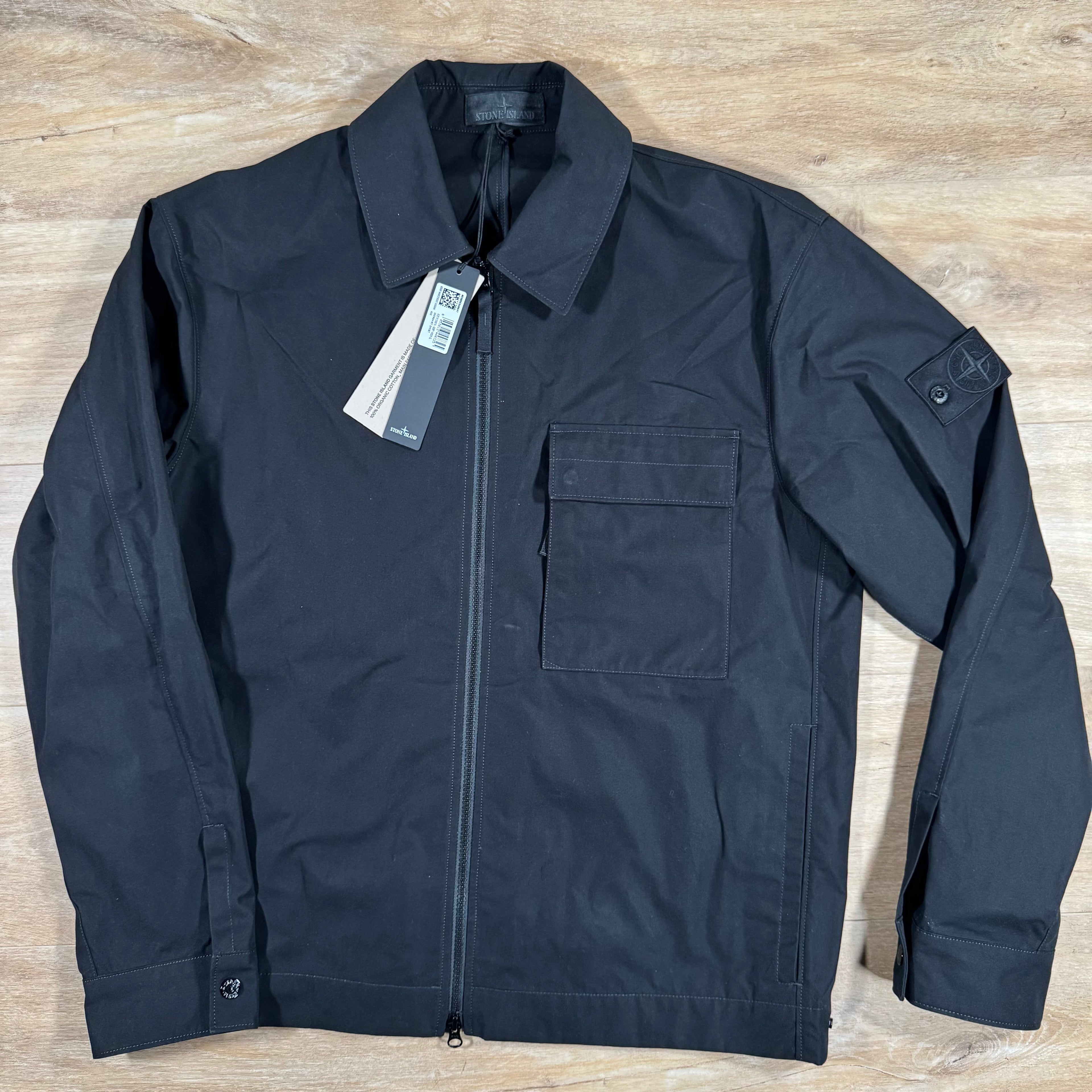 Stone Island Ghost Weatherproof Cotton Canvas Overshirt in Black