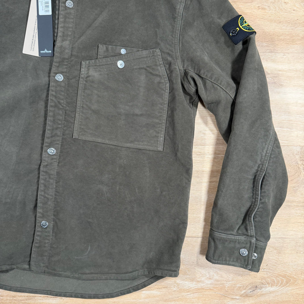 Stone Island Cotton Moleskin-TC Overshirt in Military Green