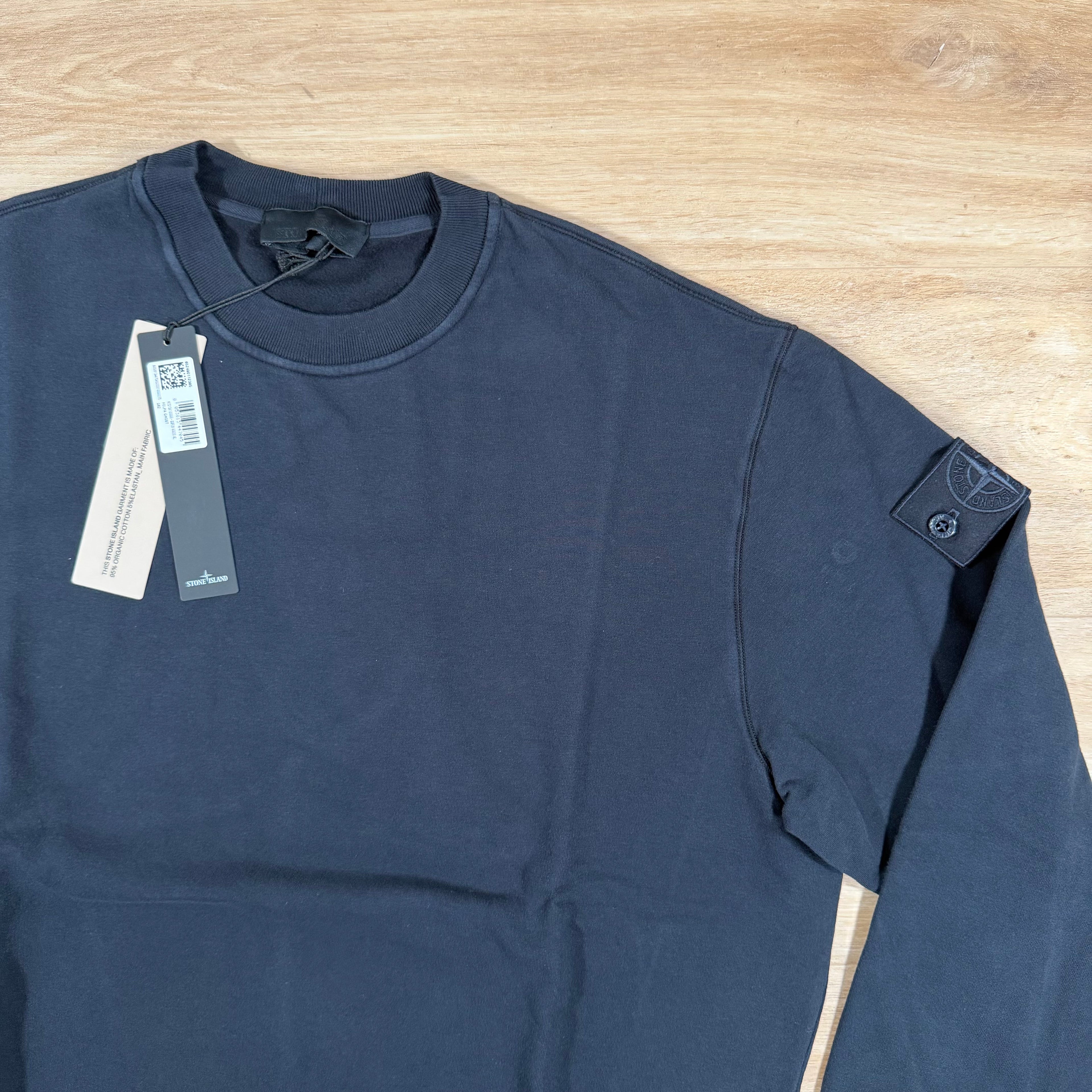 Stone Island Ghost Stretch Cotton Fleece Crewneck Sweatshirt in Navy
