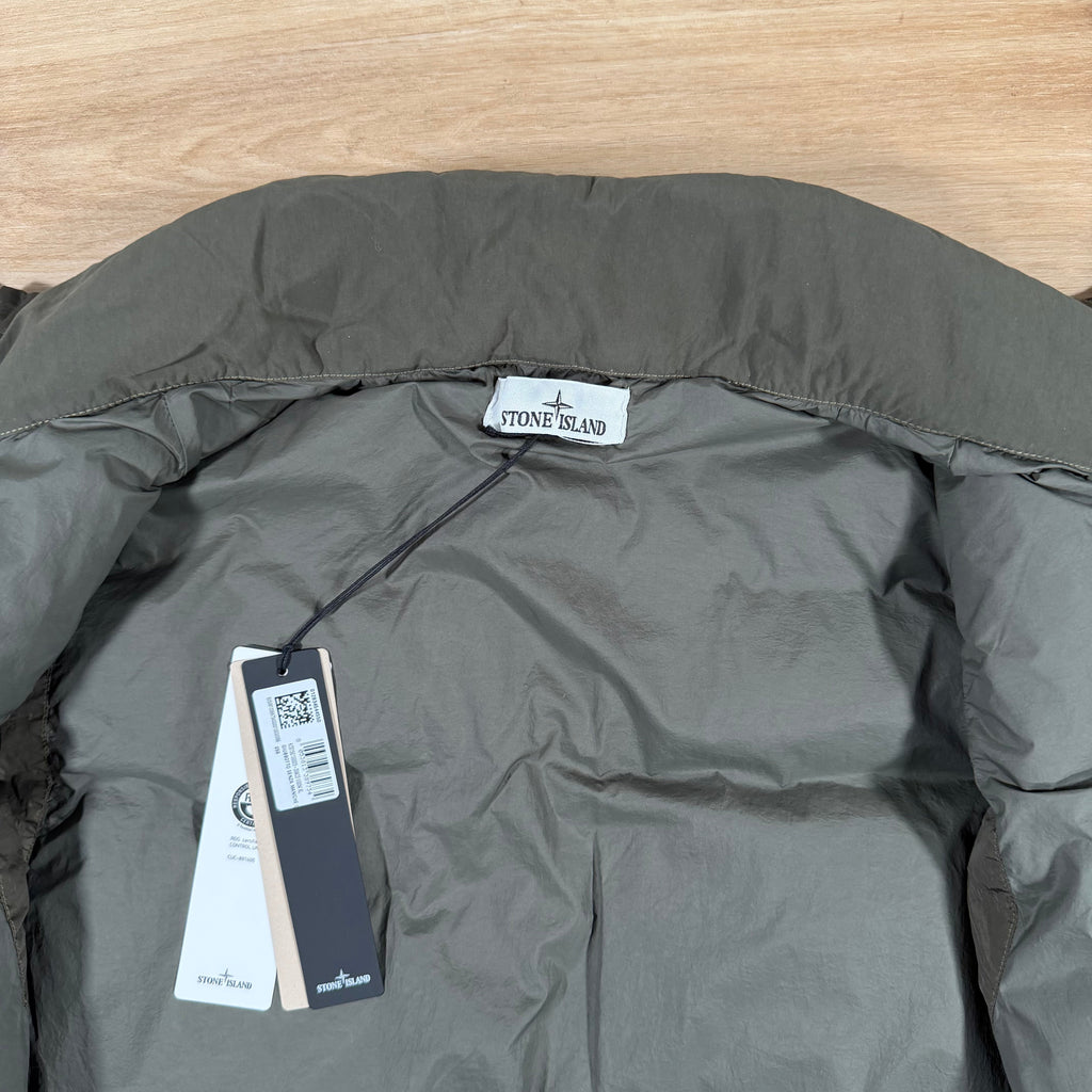 Stone Island Crinkle Reps NY Nylon Down Vest in Military Green