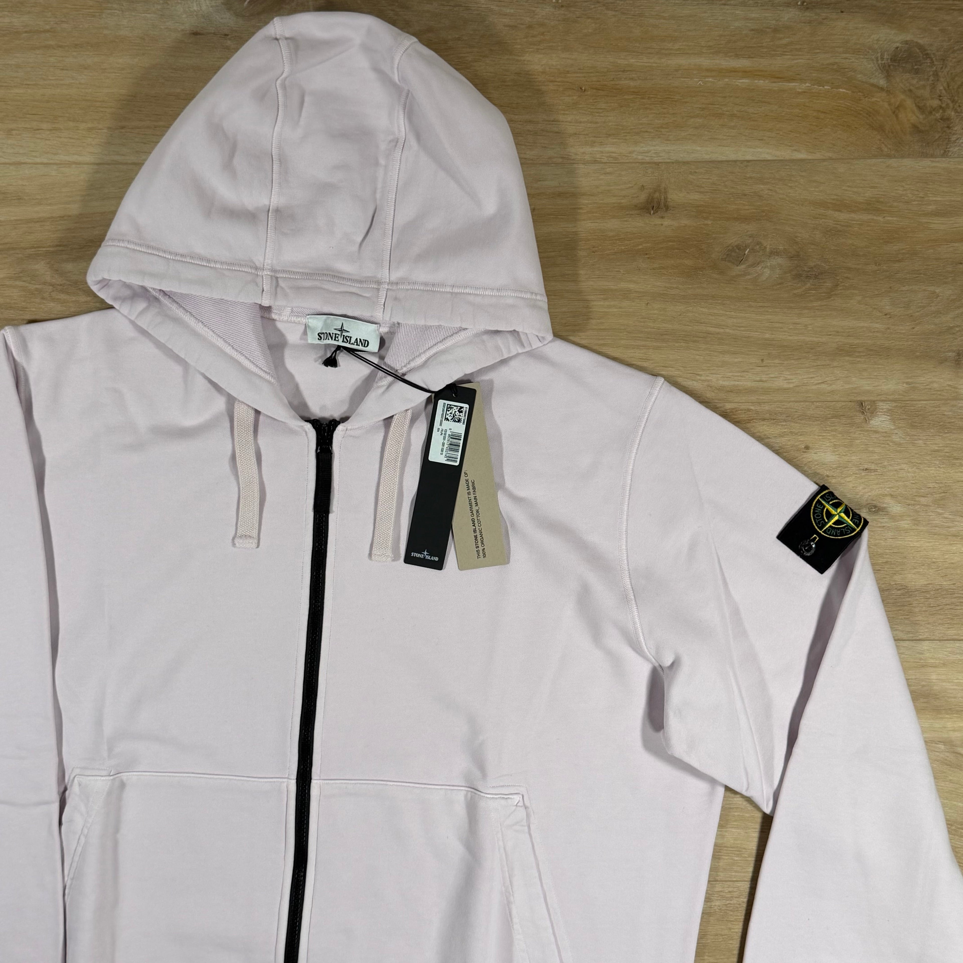 Stone Island Organic Cotton Fleece Zip Hoodie in Antique Rose