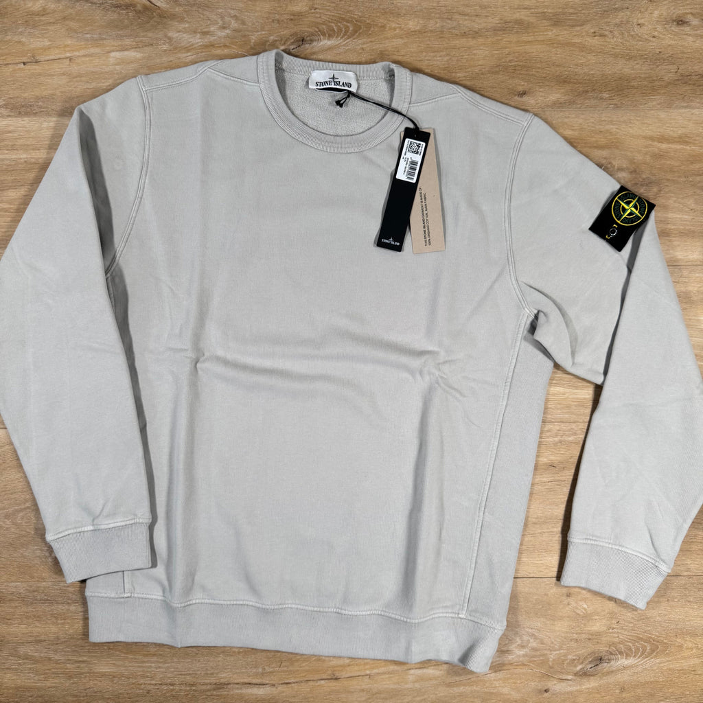 Stone Island Brushed Organic Cotton Fleece Crewneck Sweatshirt in Pearl Grey
