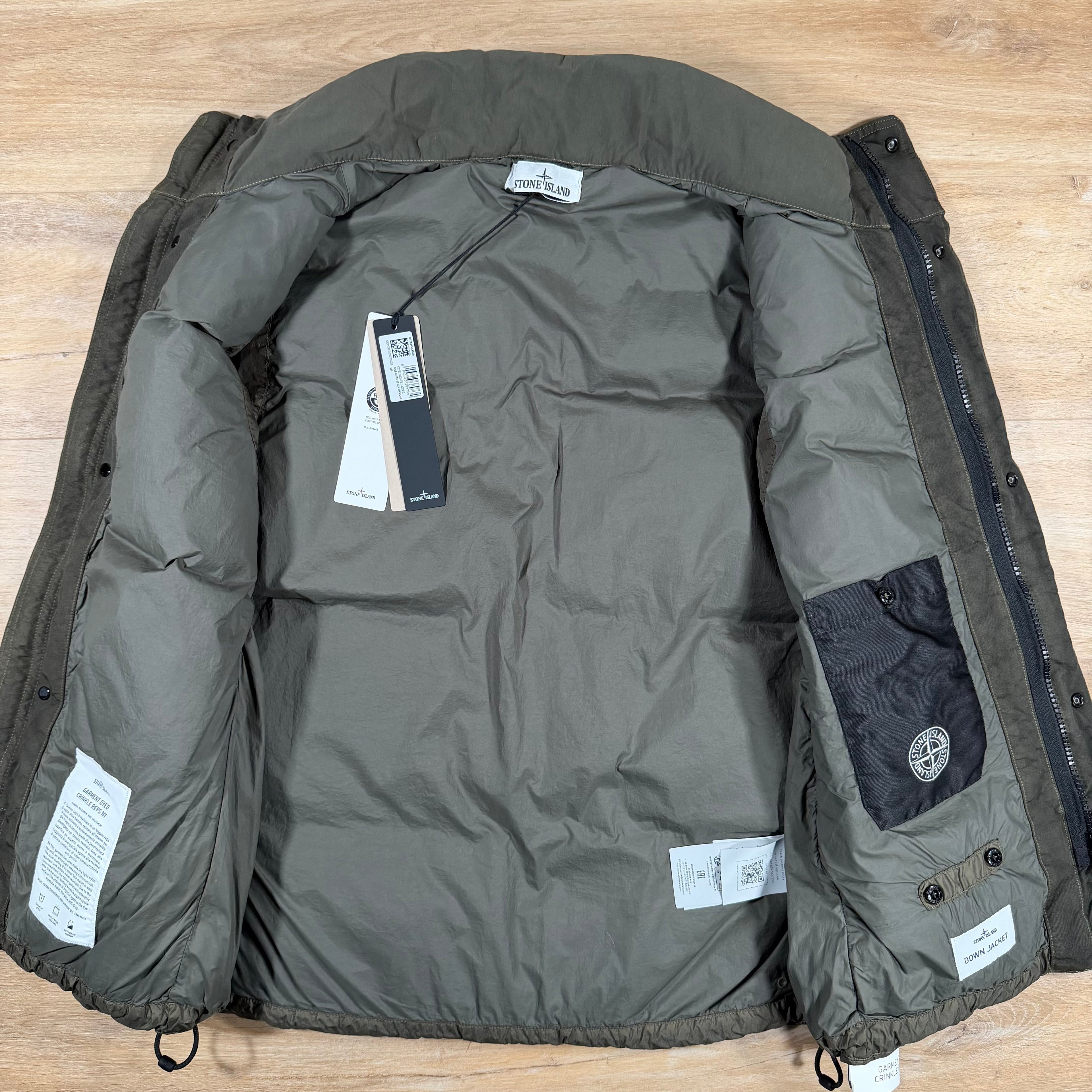 Stone Island Crinkle Reps NY Nylon Down Vest in Military Green