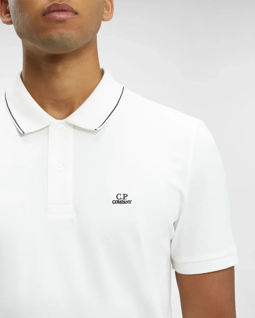 Cp Company 052A Stretch Piquet Slim Fit Polo Shirt in White