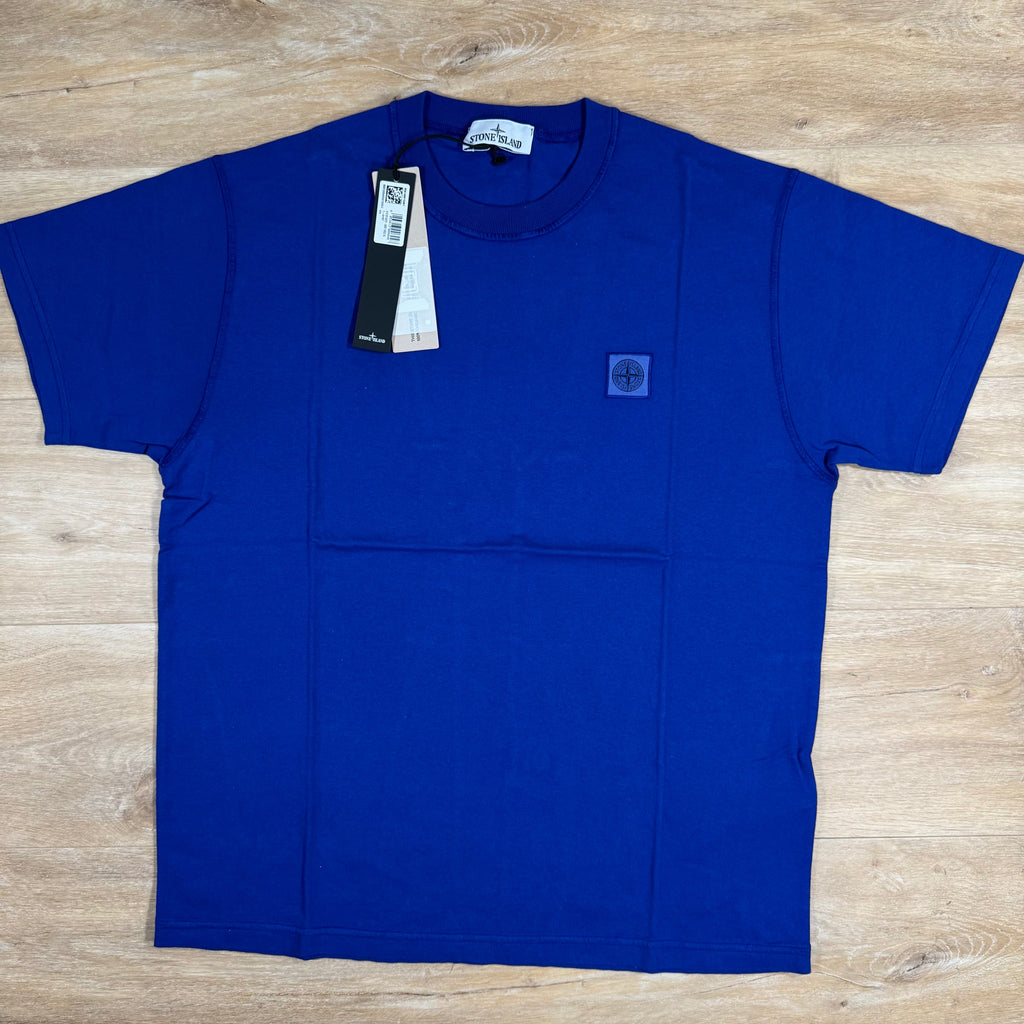 Stone Island Organic Cotton Patch Logo T-Shirt in Bright Blue