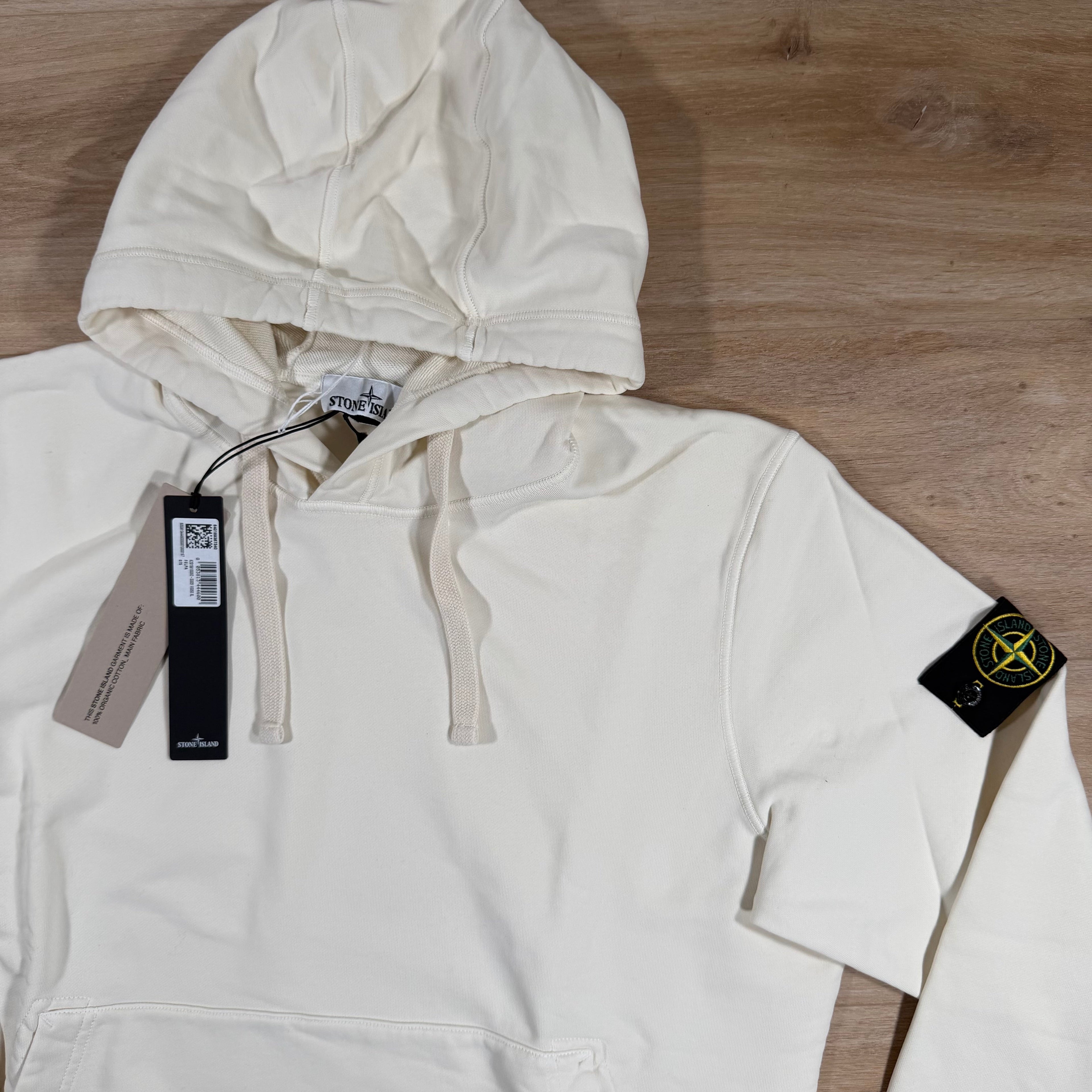 Stone Island Organic Cotton Fleece Pullover Hoodie in Ivory