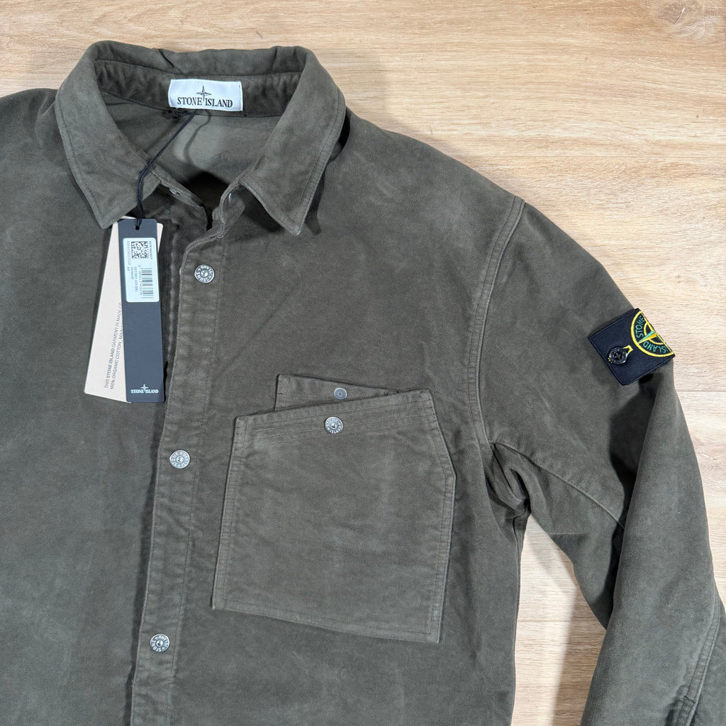 Stone Island Cotton Moleskin-TC Overshirt in Military Green
