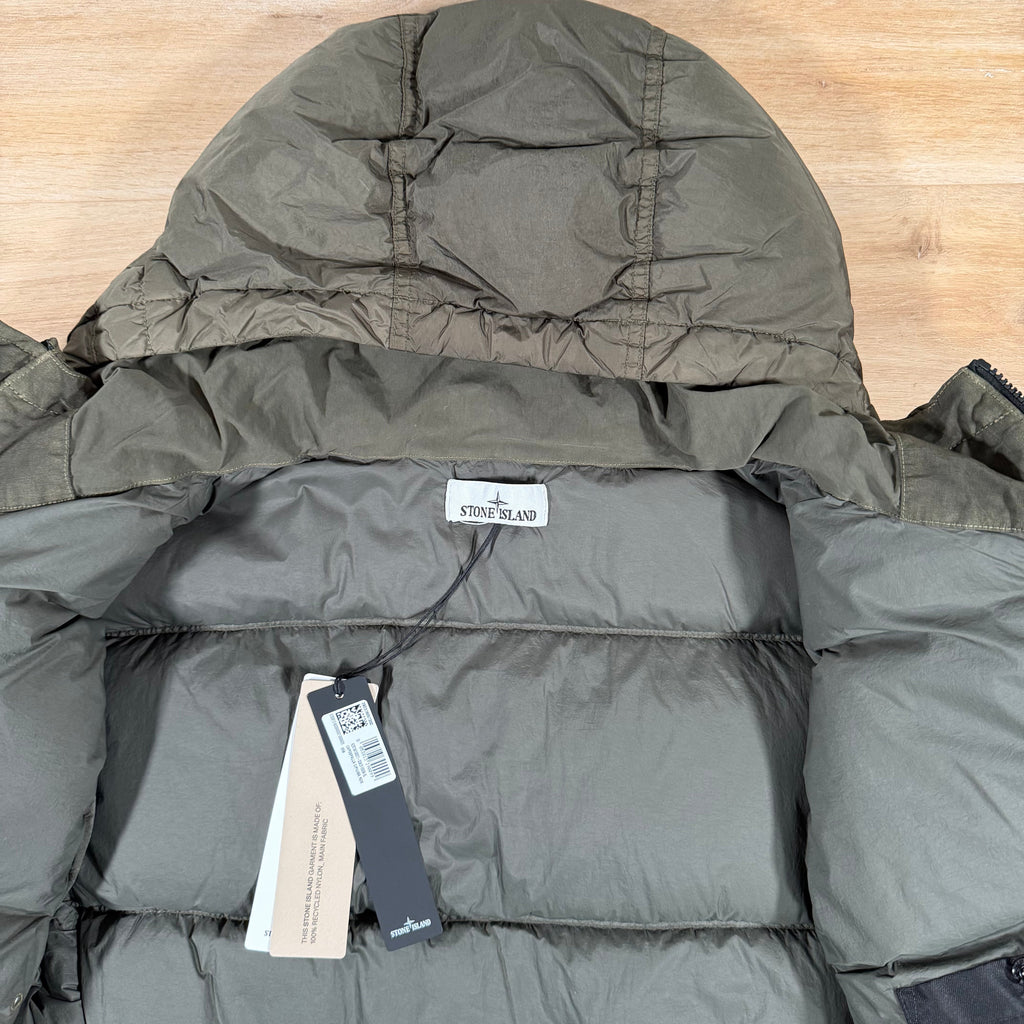 Stone Island Crinkle Reps NY Nylon Down Jacket in Military Green