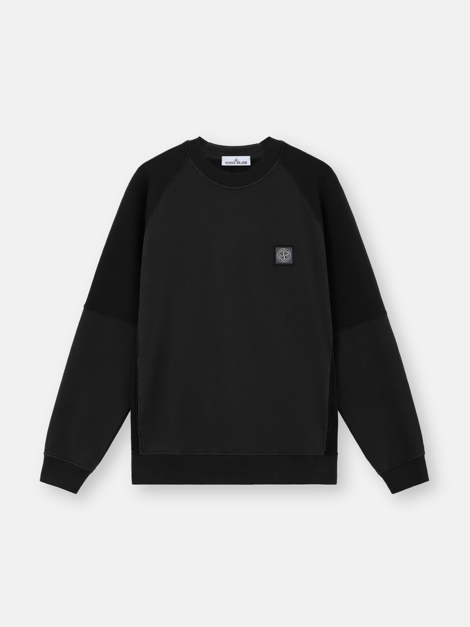 Stone Island Patch Logo Paneled Sweatshirt In Black