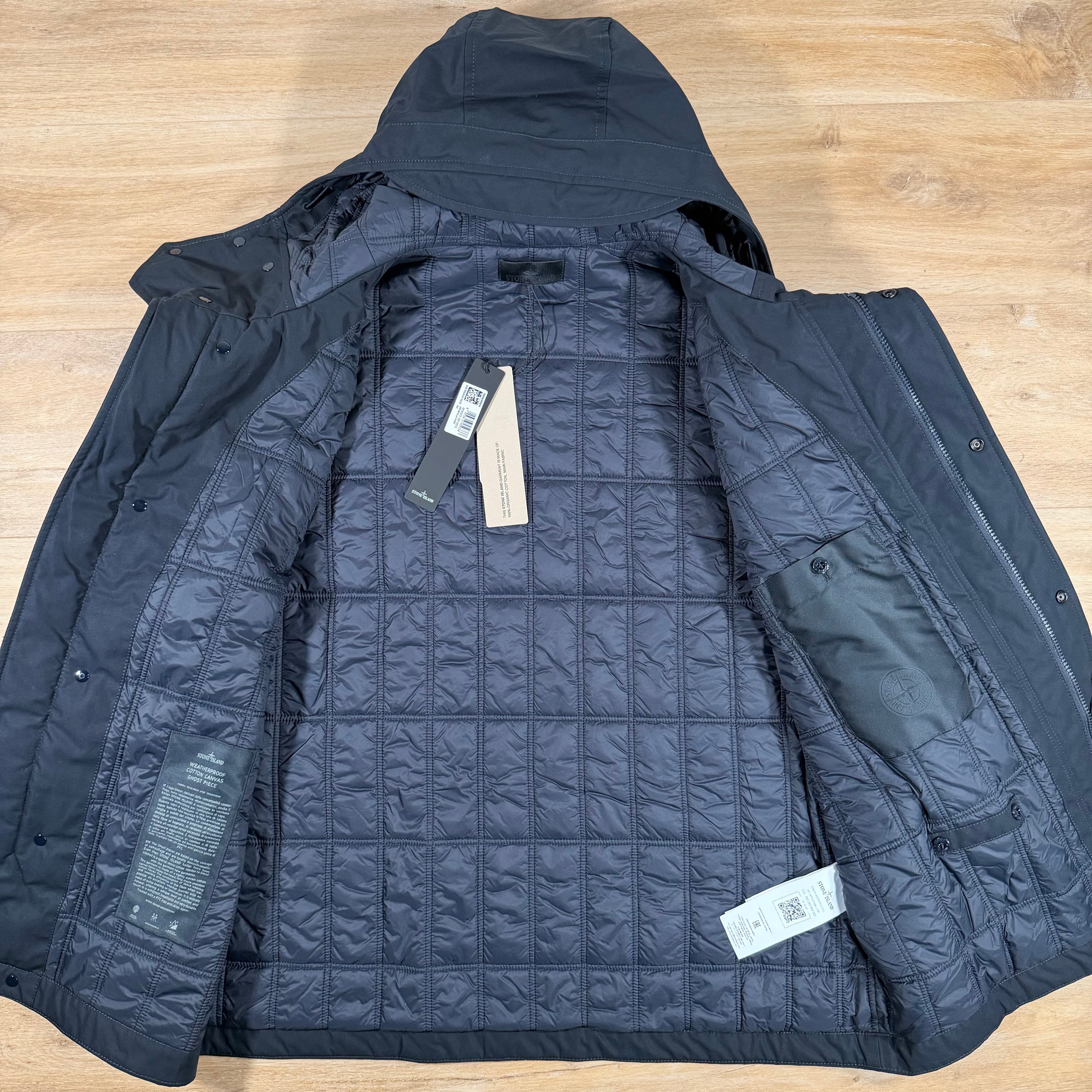 Stone Island Ghost Weatherproof Cotton Canvas Parka in Navy