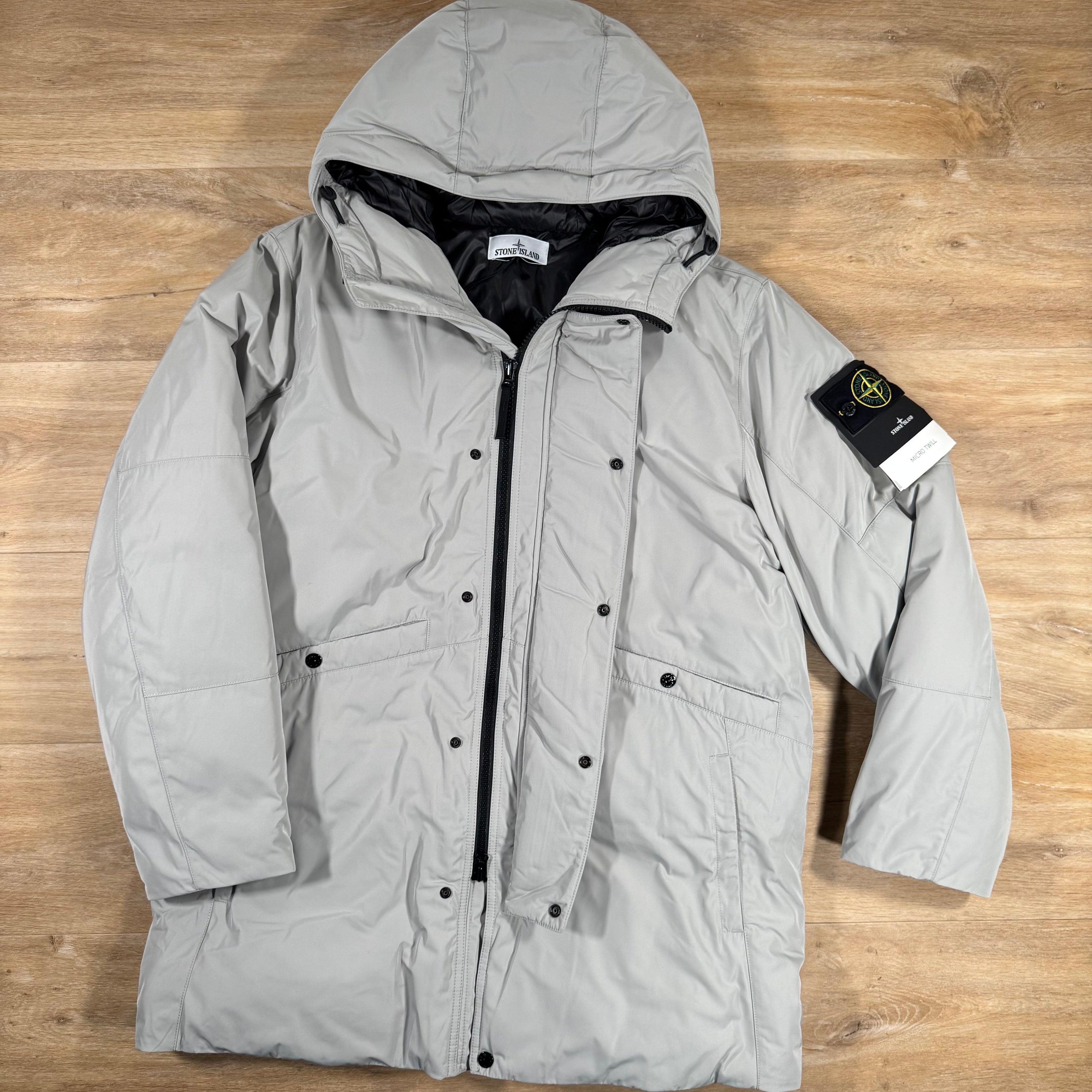 Stone Island Micro Twill Down Parka in Pearl Grey