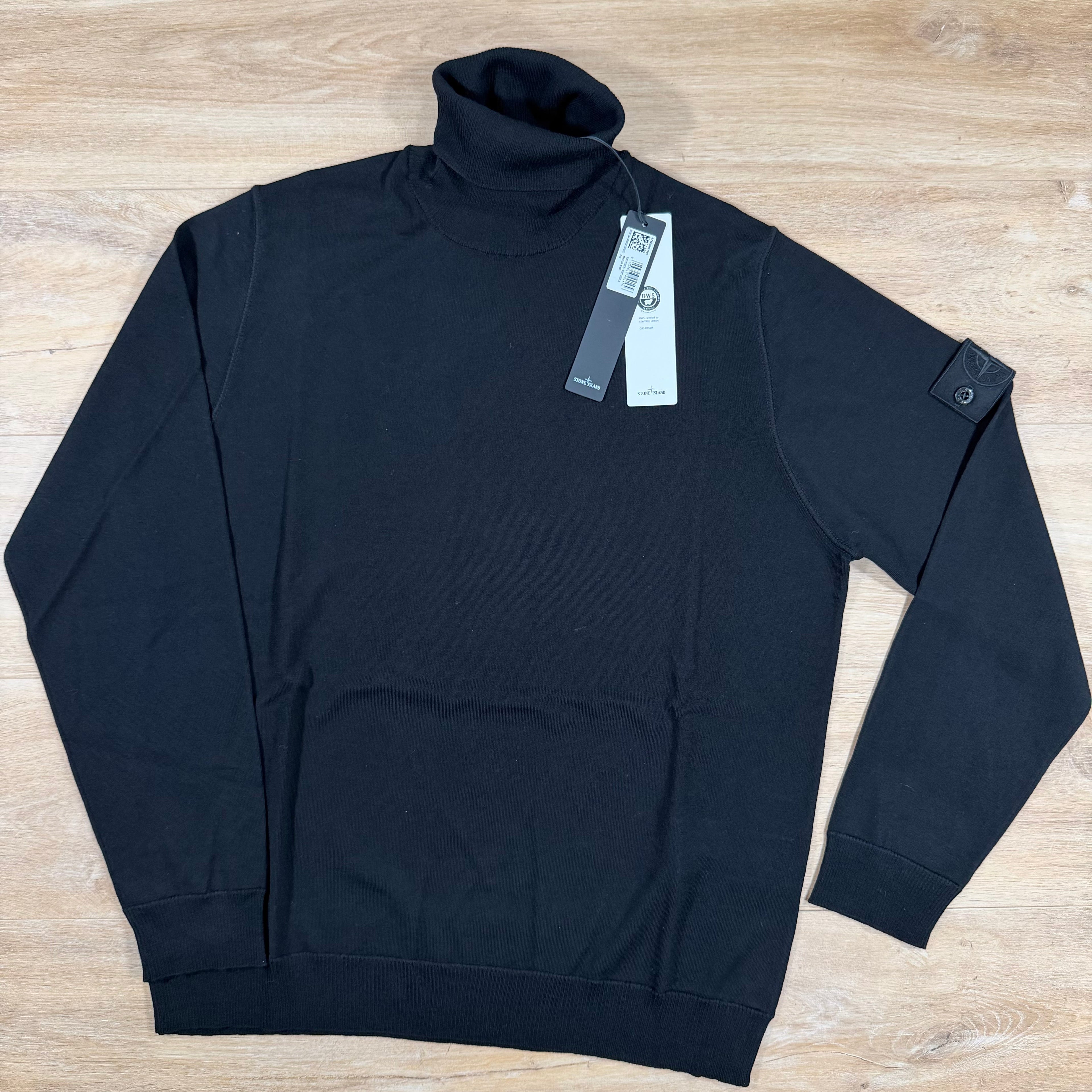 Stone Island Ghost Pure Light RWS Wool Turtleneck Jumper in Black