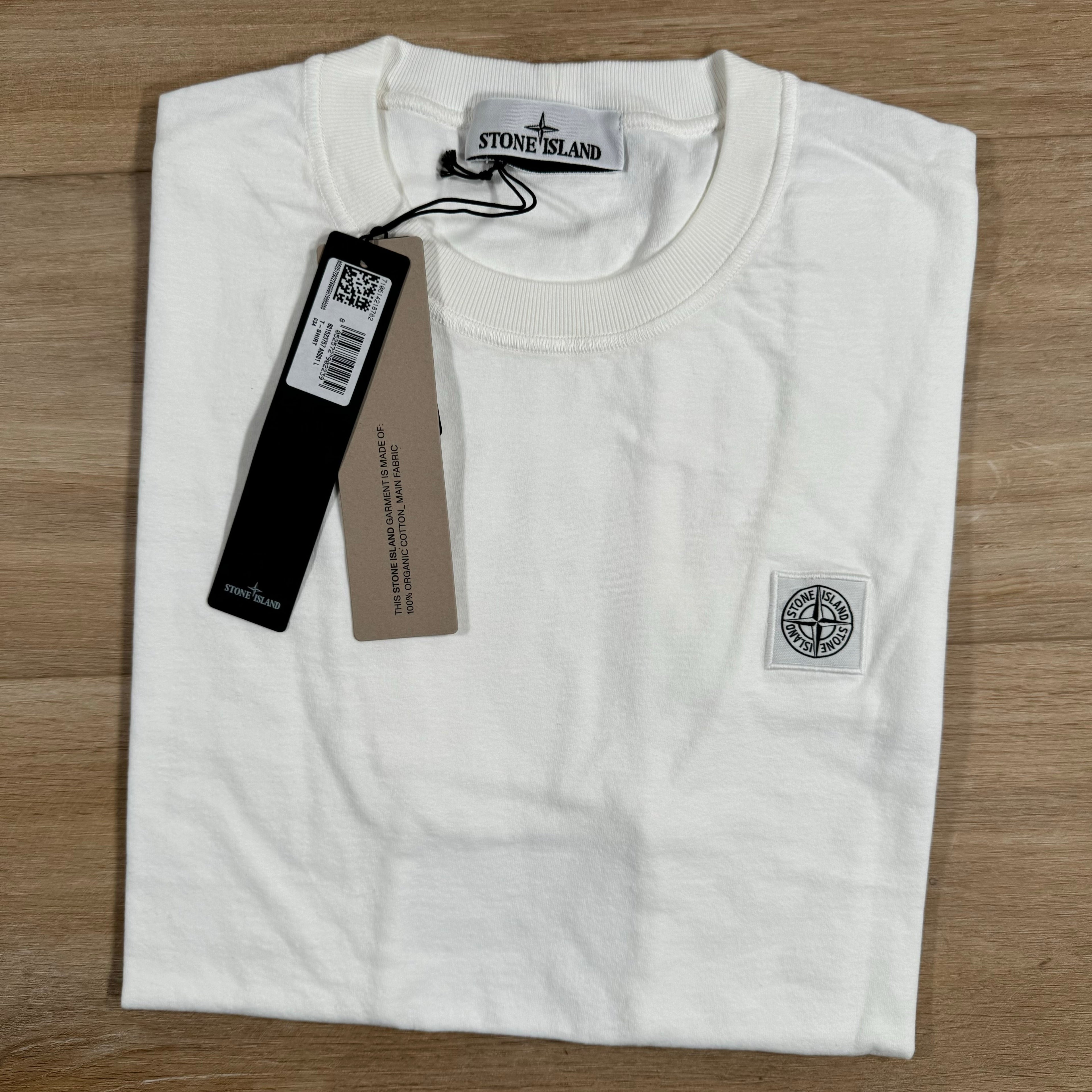 Stone Island Fissato Effect Patch Logo T-Shirt in White