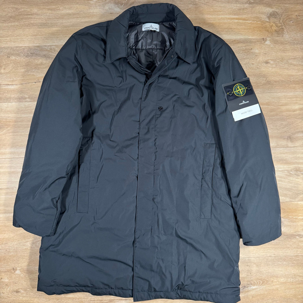 Stone Island Micro Twill Padded Car Coat in Black