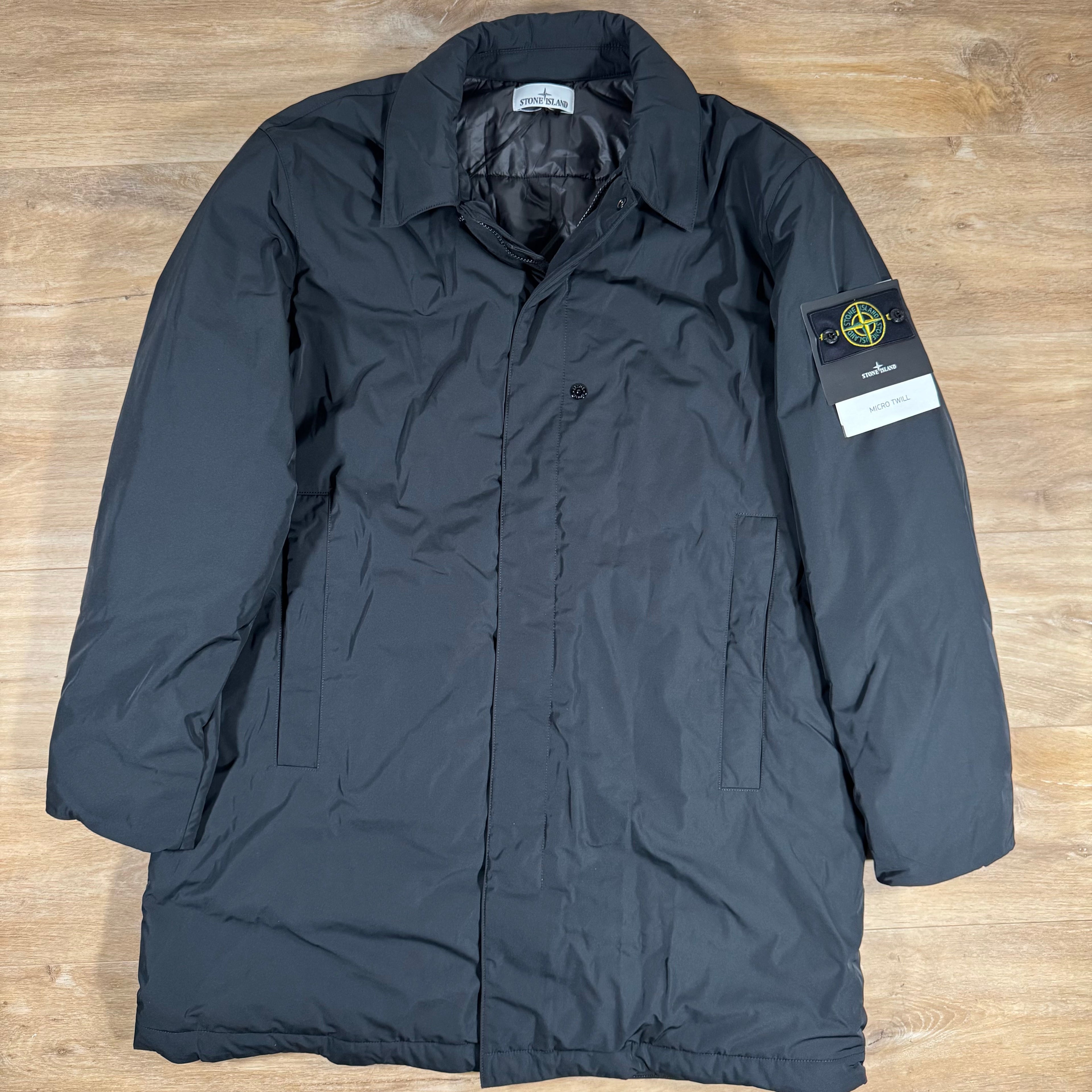 Stone Island Micro Twill Padded Car Coat in Black