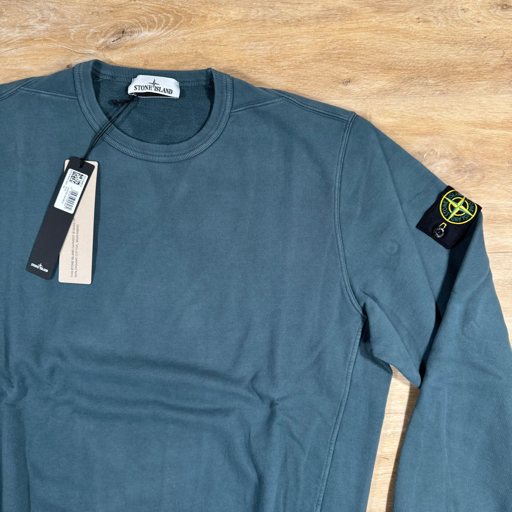 Stone Island Brushed Organic Cotton Fleece Crewneck Sweatshirt in Dark Teal Green