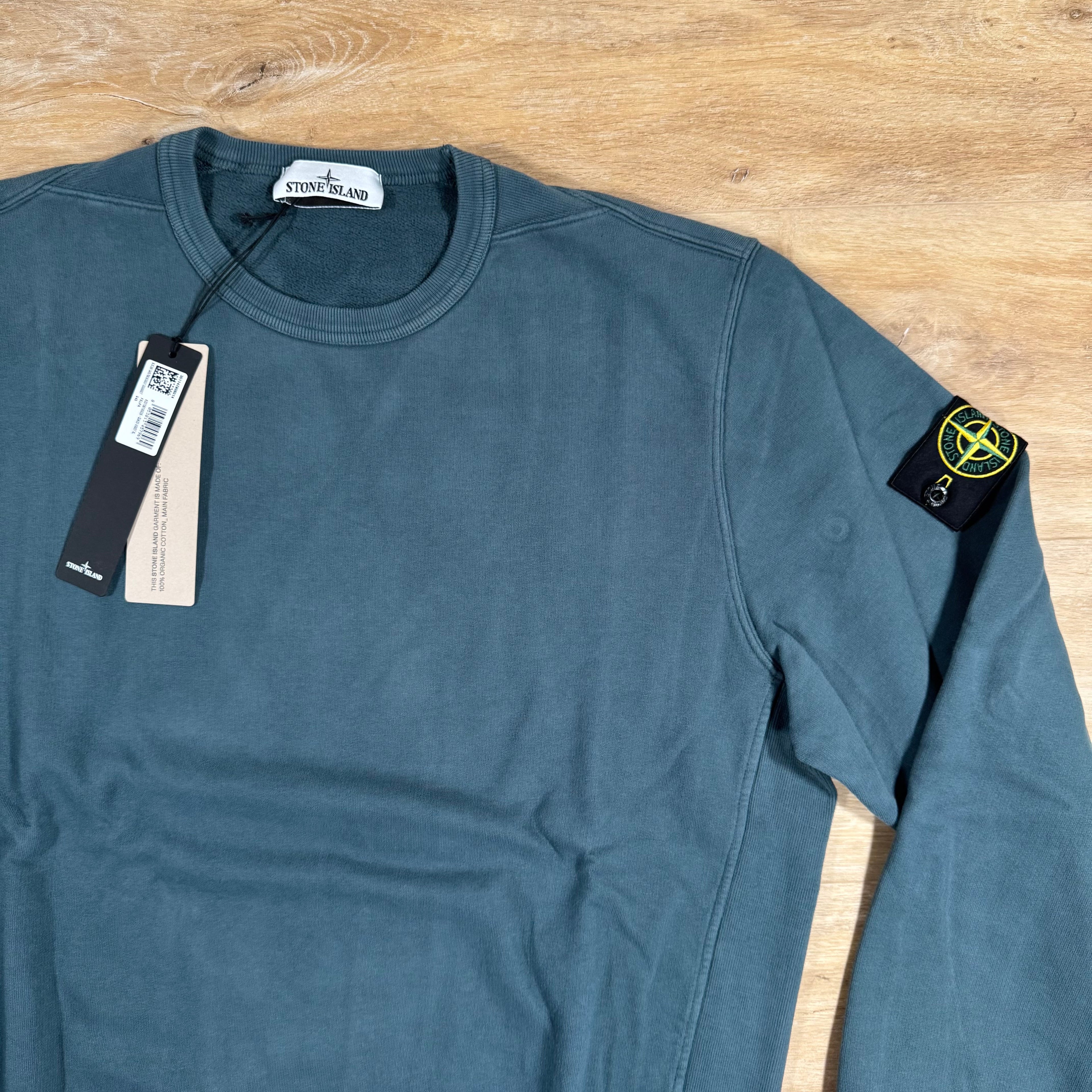 Stone Island Brushed Organic Cotton Fleece Crewneck Sweatshirt in Dark Teal Green