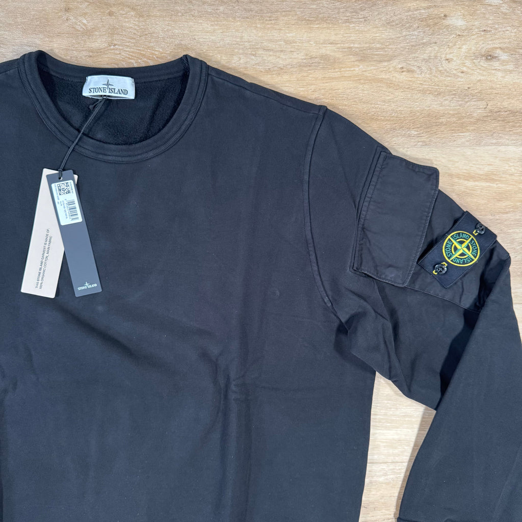 Stone Island Fleece Crewneck Sweatshirt with Sleeve Pockets in Black
