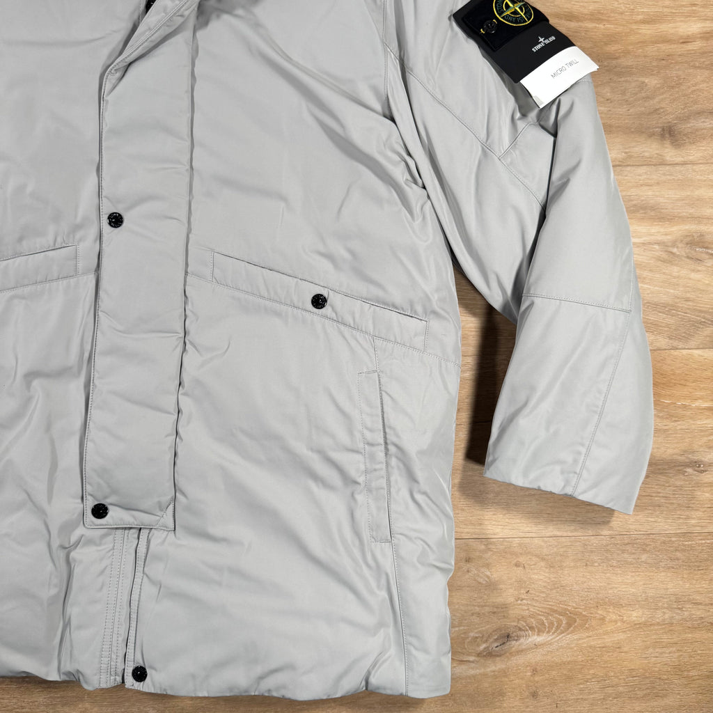 Stone Island Micro Twill Down Parka in Pearl Grey