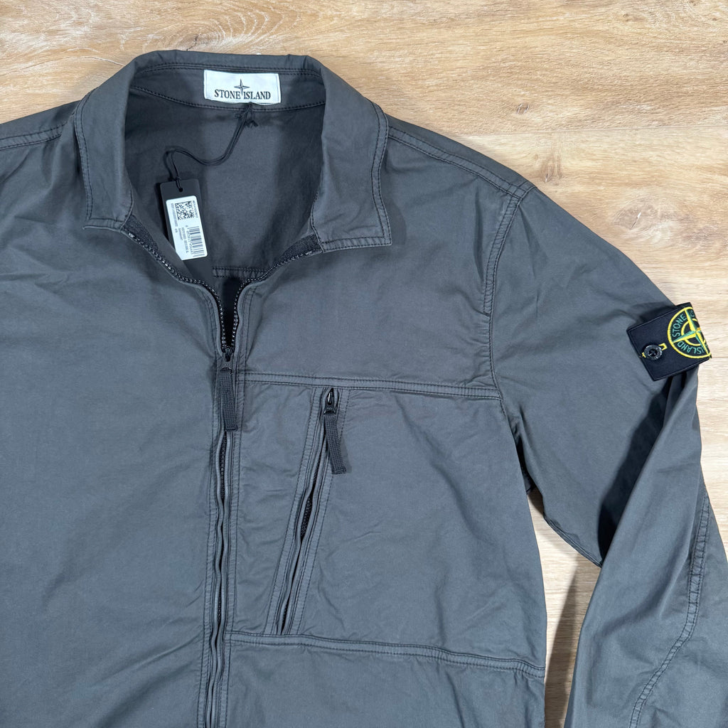 Stone Island Supima Cotton Twill Overshirt in Lead Grey